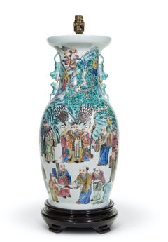 Large Famille Verte 20th Century Chinese Antique Table Lamp