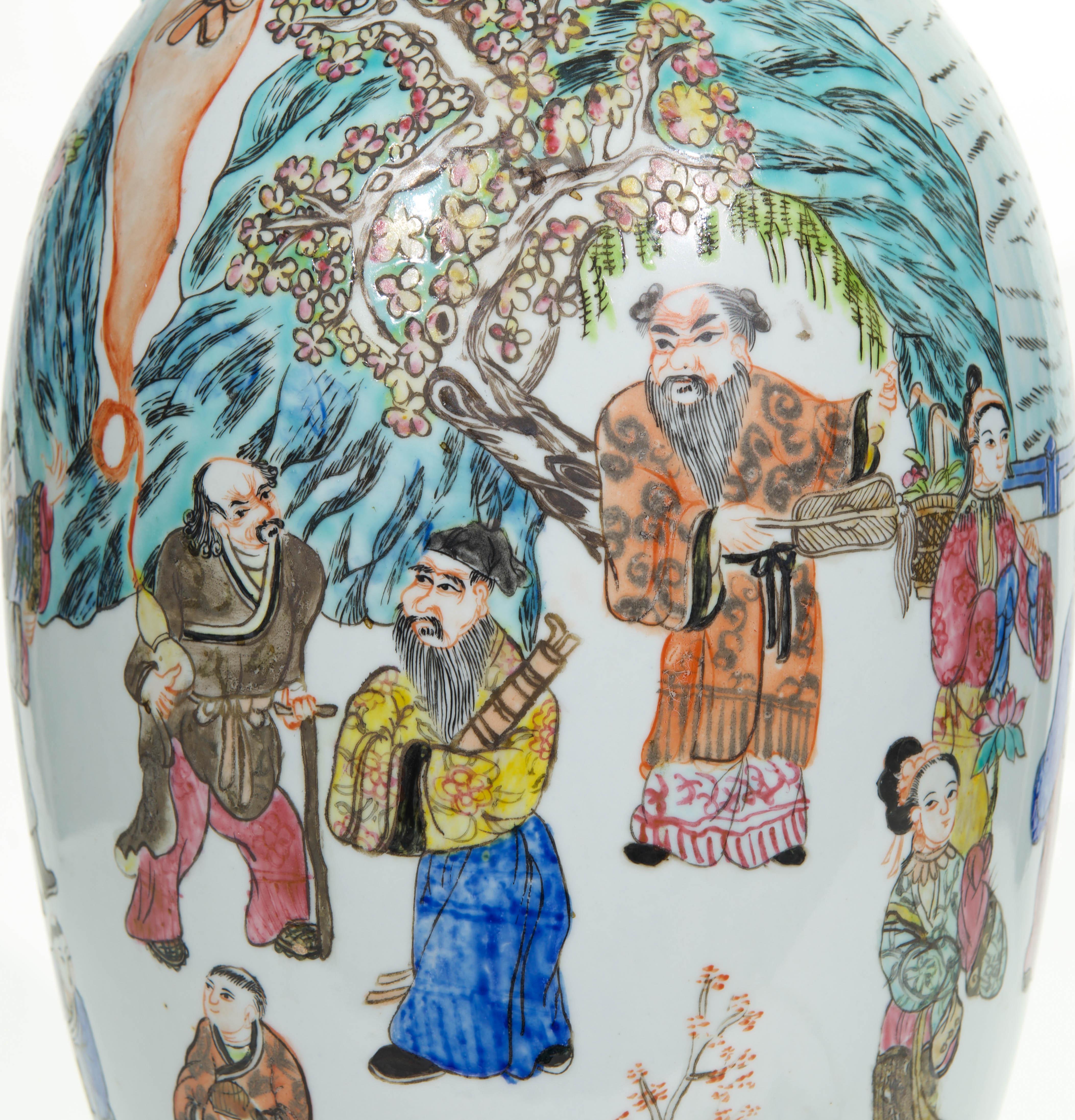 Grande lampada da tavolo antica cinese Famille Verte del XX secolo in vendita 1