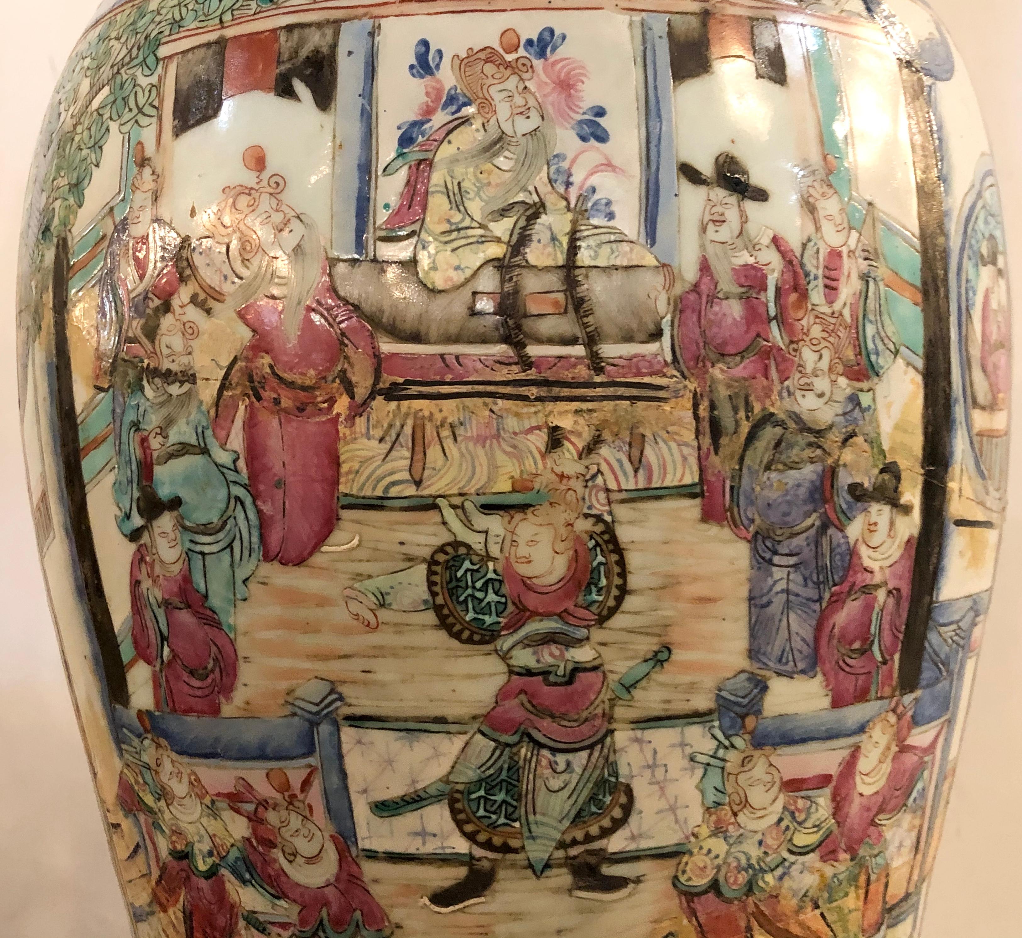 Large Famille Verte Vase Lidded Chinese Thousand Face Ginger Jar Porcelain 3