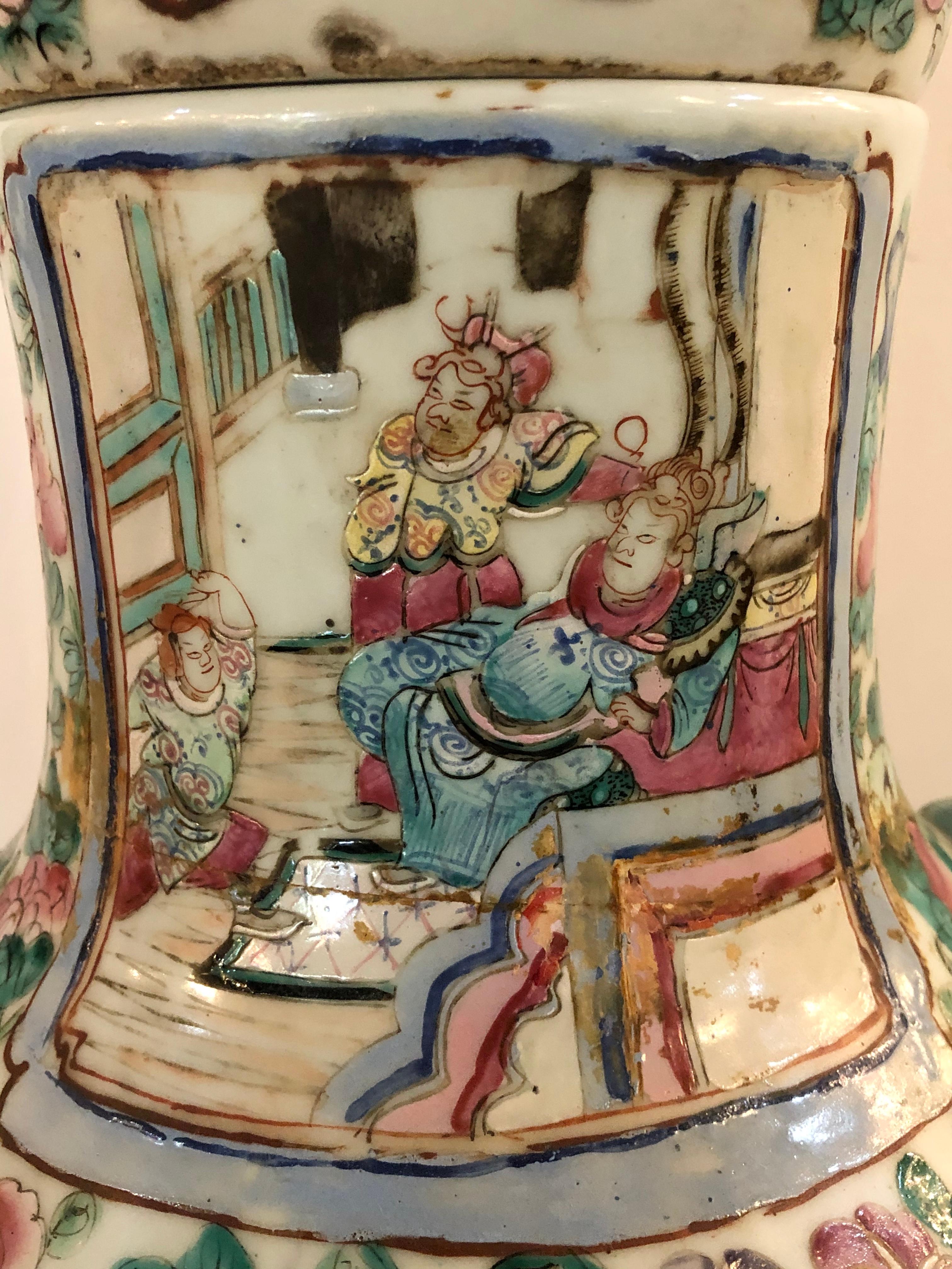 Large Famille Verte Vase Lidded Chinese Thousand Face Ginger Jar Porcelain 4
