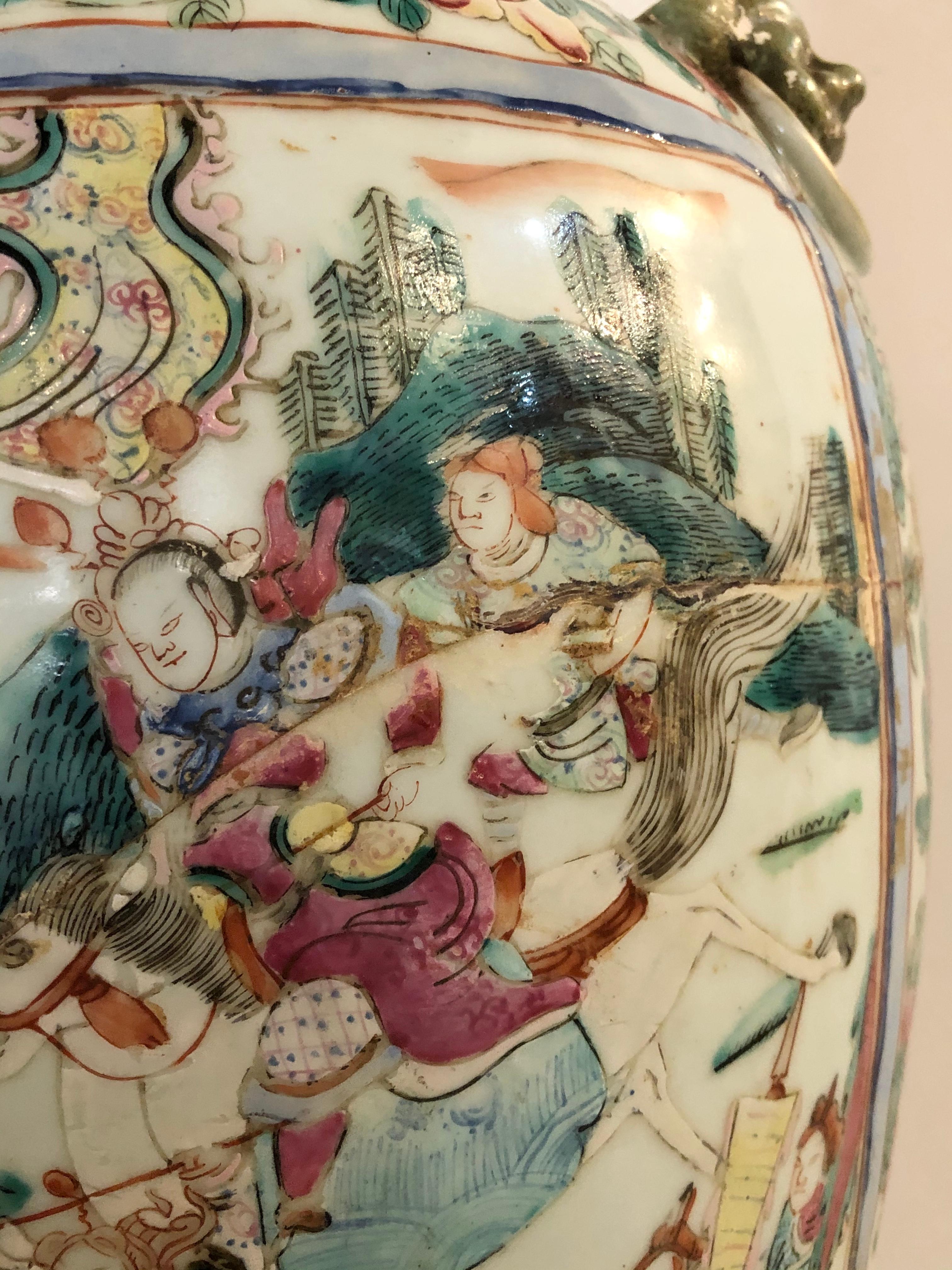 Ceramic Large Famille Verte Vase Lidded Chinese Thousand Face Ginger Jar Porcelain