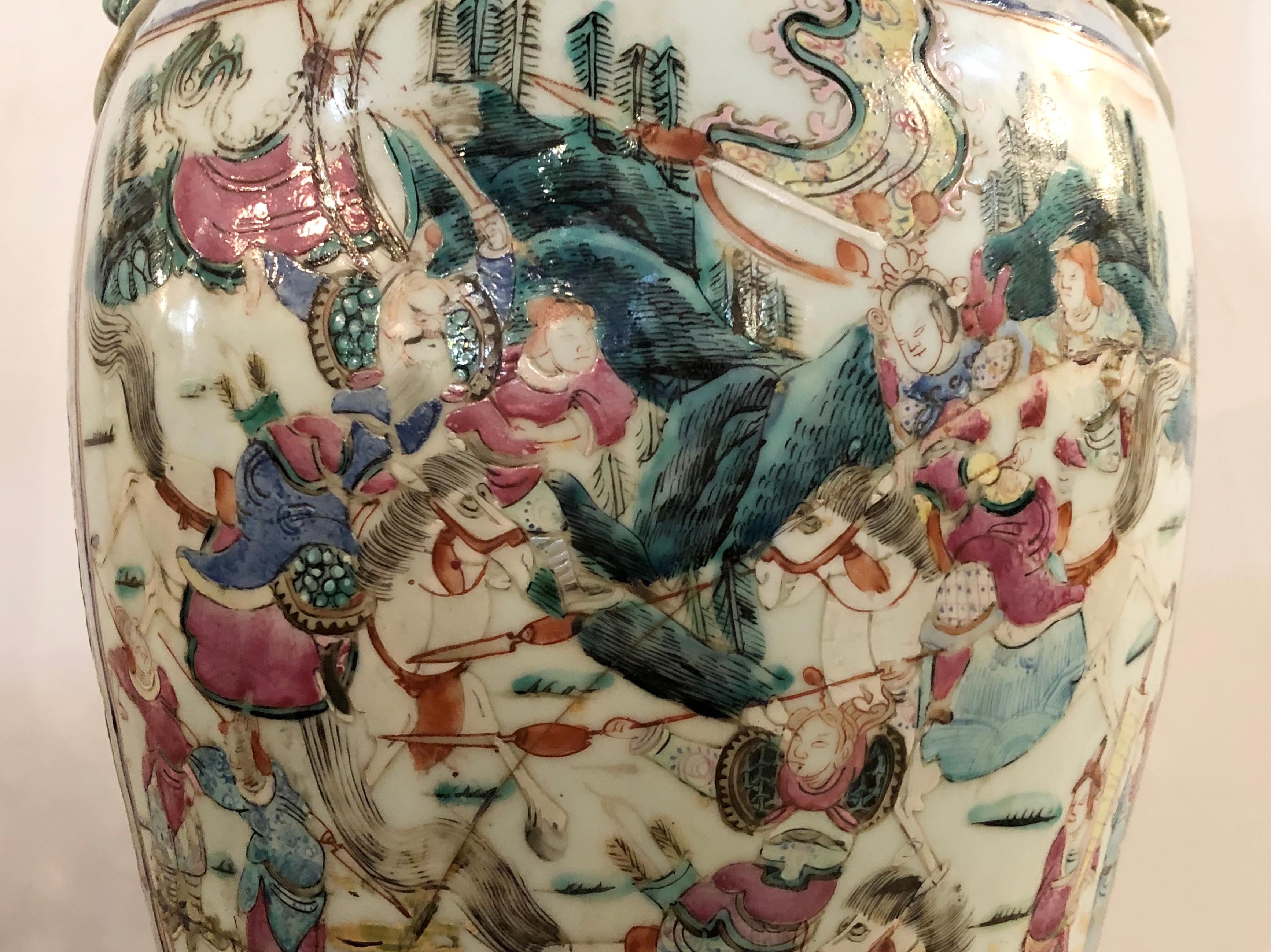 Large Famille Verte Vase Lidded Chinese Thousand Face Ginger Jar Porcelain 1