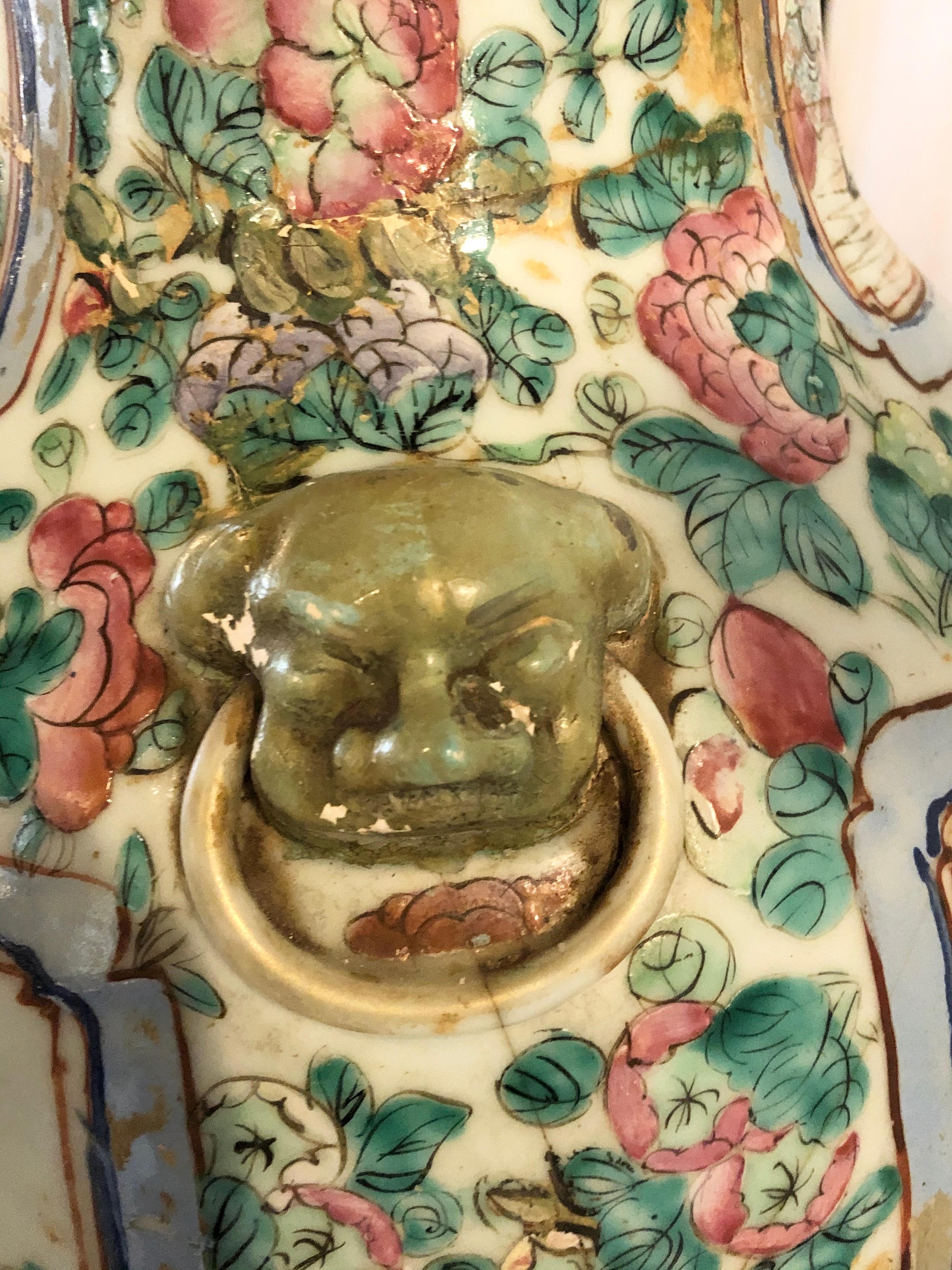 Large Famille Verte Vase Lidded Chinese Thousand Face Ginger Jar Porcelain 2