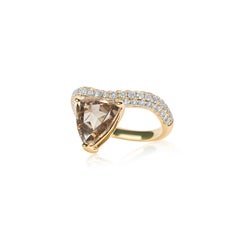 Large Fancy 2.05 Ct Triangular Diamond Solitaire and Brilliant Cut Dia Wave Ring