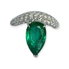 Large Fancy 3.5 Pear shaped emerald solitaire and brilliant cut dia Chubby wave