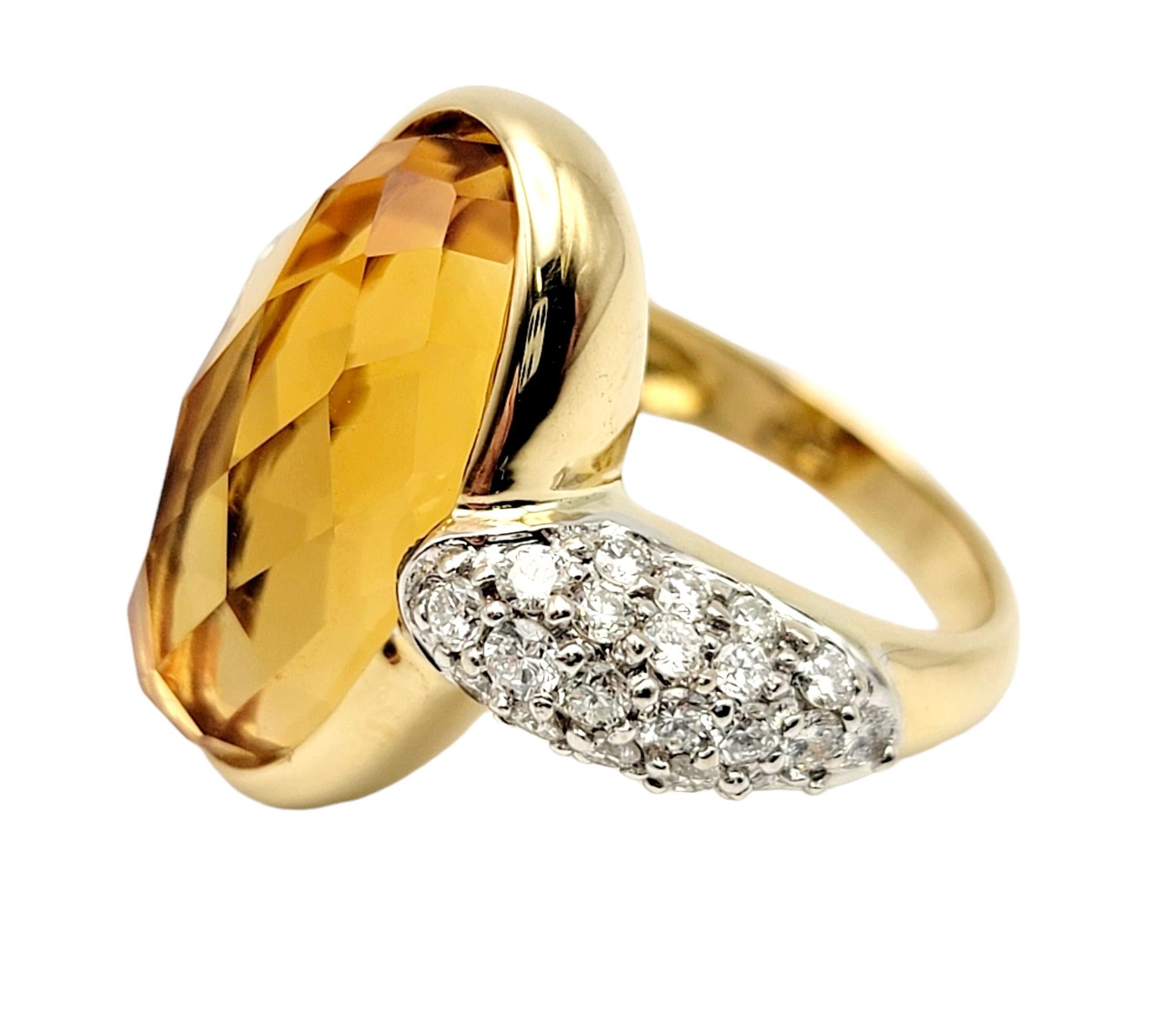 Ring size: 5

Gorgeous and unique fancy cut citrine and diamond ring flatters and elongates the finger while the sparkling stones glow against the warm yellow gold setting.  

Ring size: 5
Metal: 18 Karat Yellow Gold
Weight: 8.1 grams
Natural