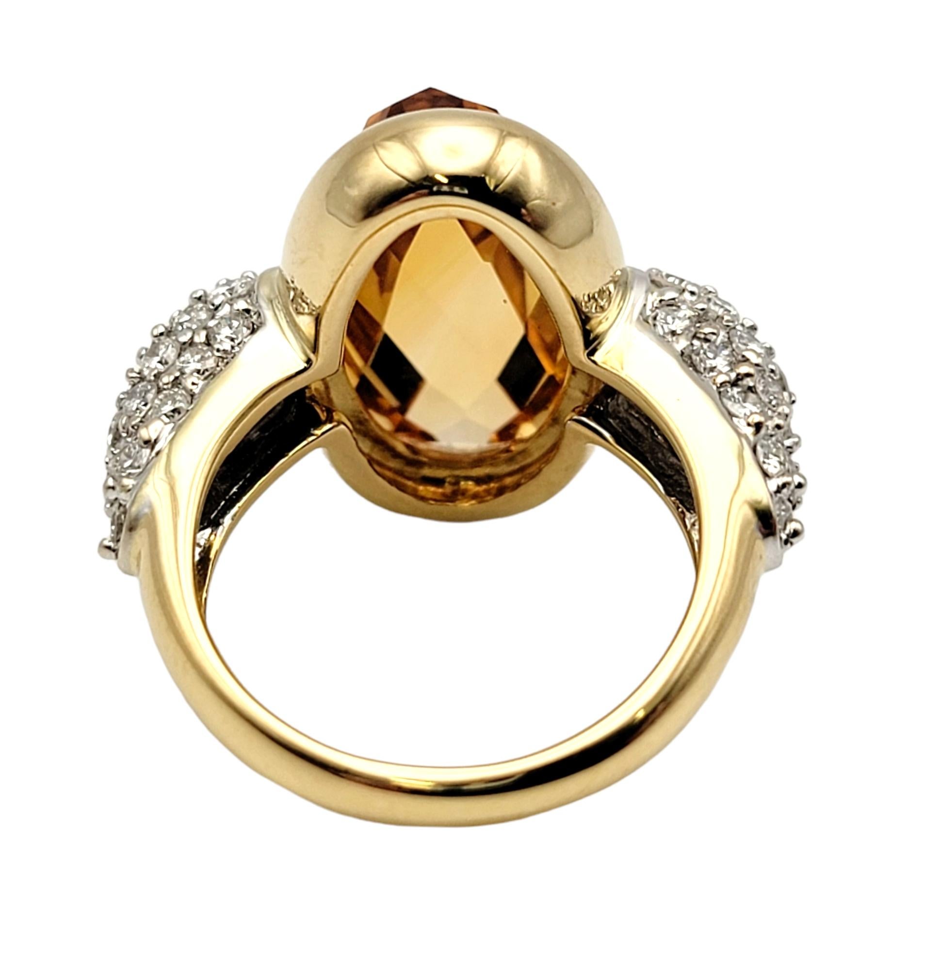 Large Fancy Cut Oval Citrine and Pave Diamond Ring in 18 Karat Yellow Gold In Good Condition For Sale In Scottsdale, AZ