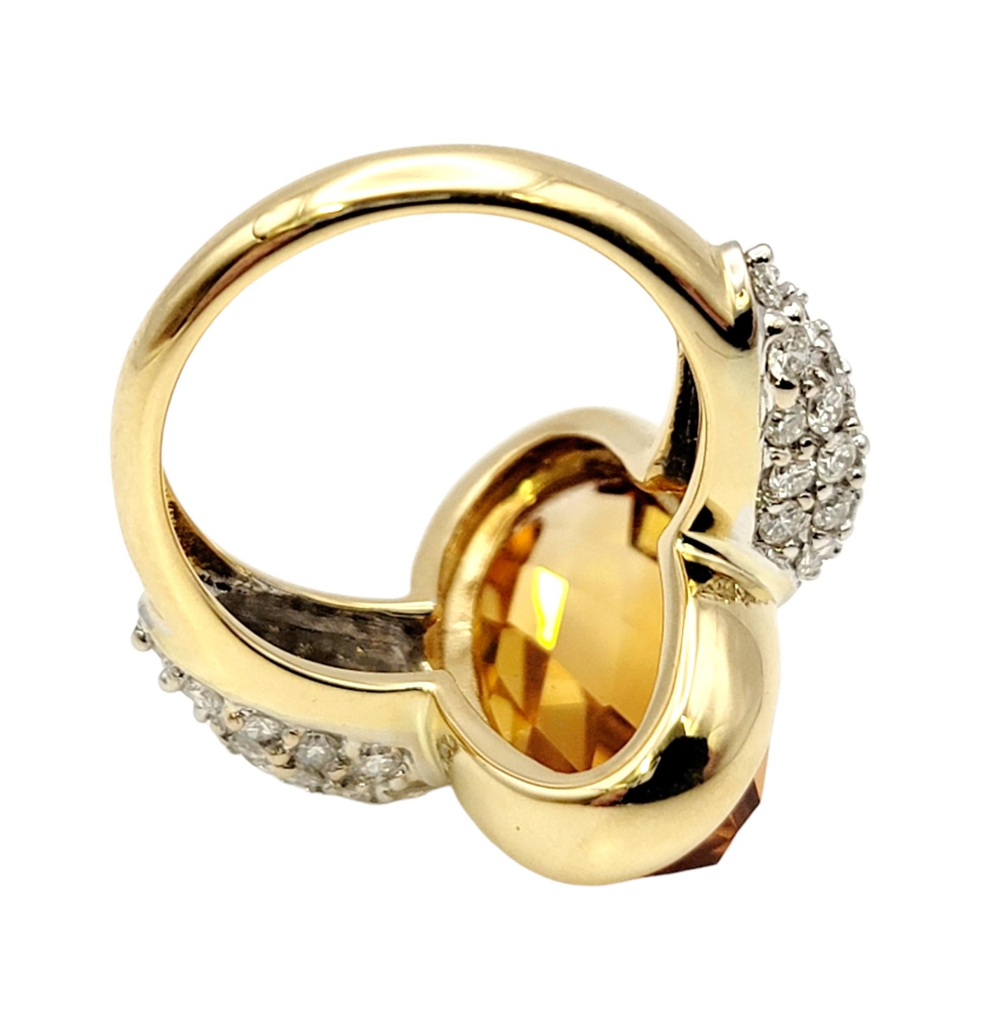 Women's Large Fancy Cut Oval Citrine and Pave Diamond Ring in 18 Karat Yellow Gold For Sale