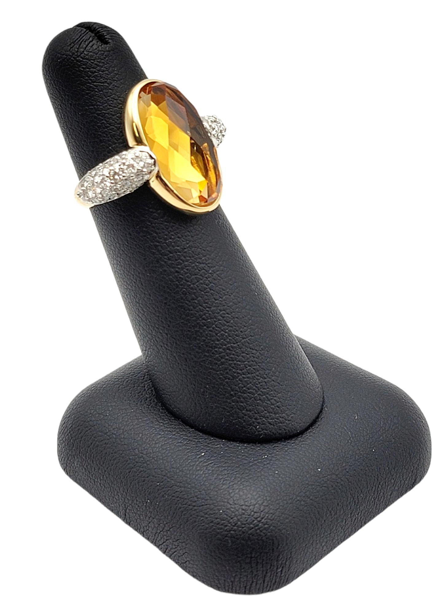 Large Fancy Cut Oval Citrine and Pave Diamond Ring in 18 Karat Yellow Gold For Sale 3