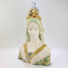 Large Fantechi Renaissance Style Italian Maiolica or Faience Bust of a Lady