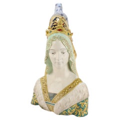 Grand buste de femme en maïolique ou faïence italienne de style Renaissance Fantechi
