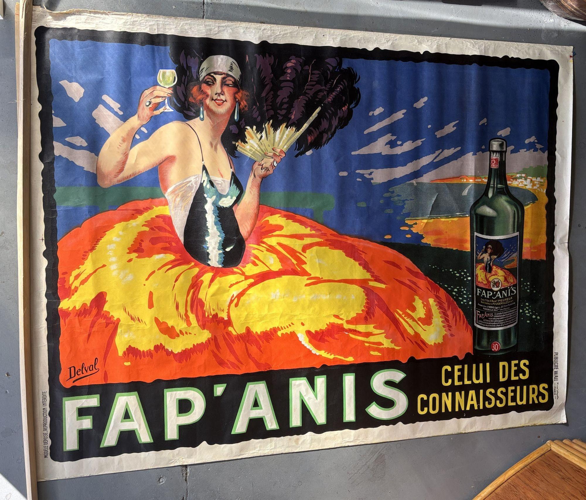 Carta Grande poster pubblicitario della bevanda Fap'Anis, 1930 circa in vendita