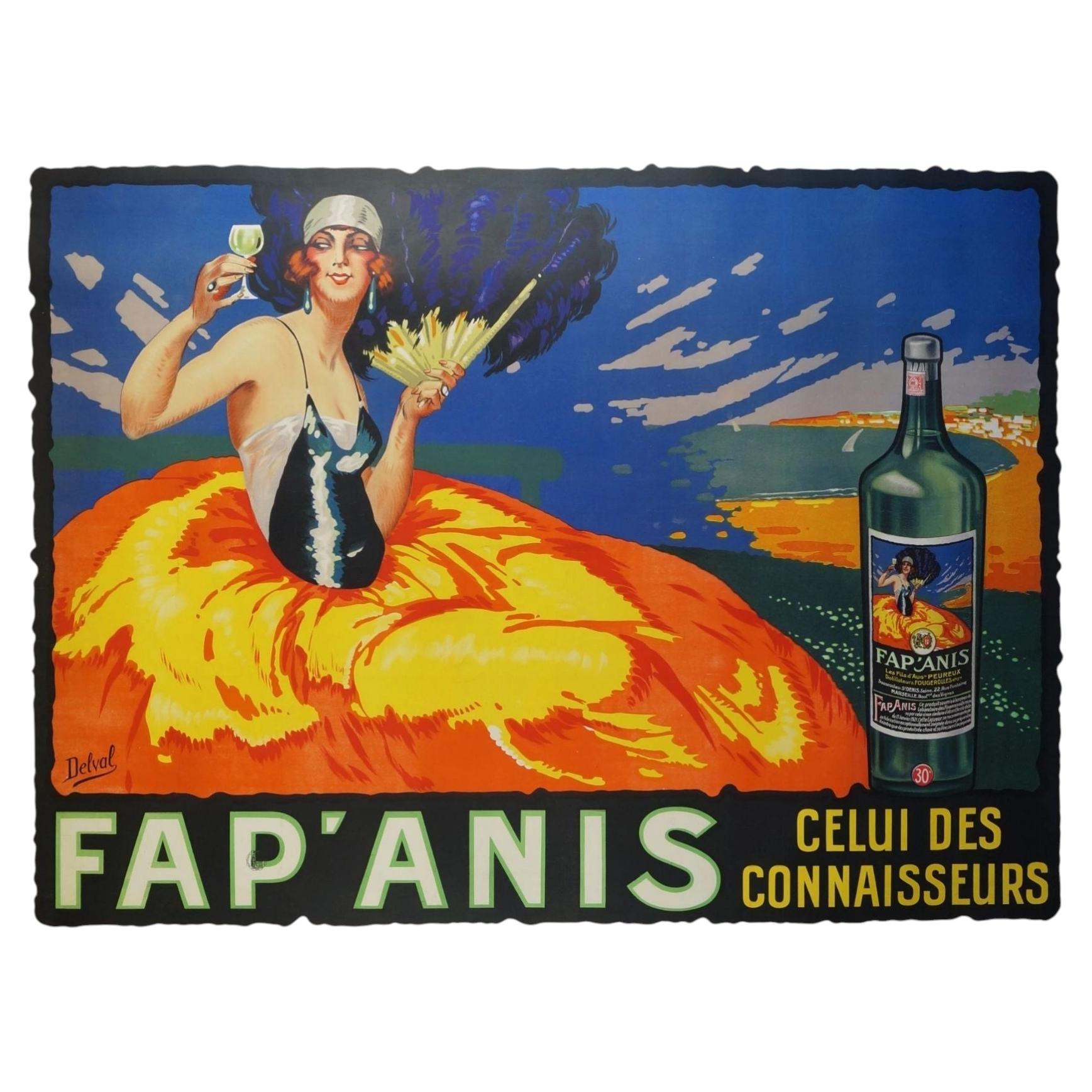 Grande affiche publicitaire de 1,5 m pour la boisson « Fap'anis » de Delval, 1935