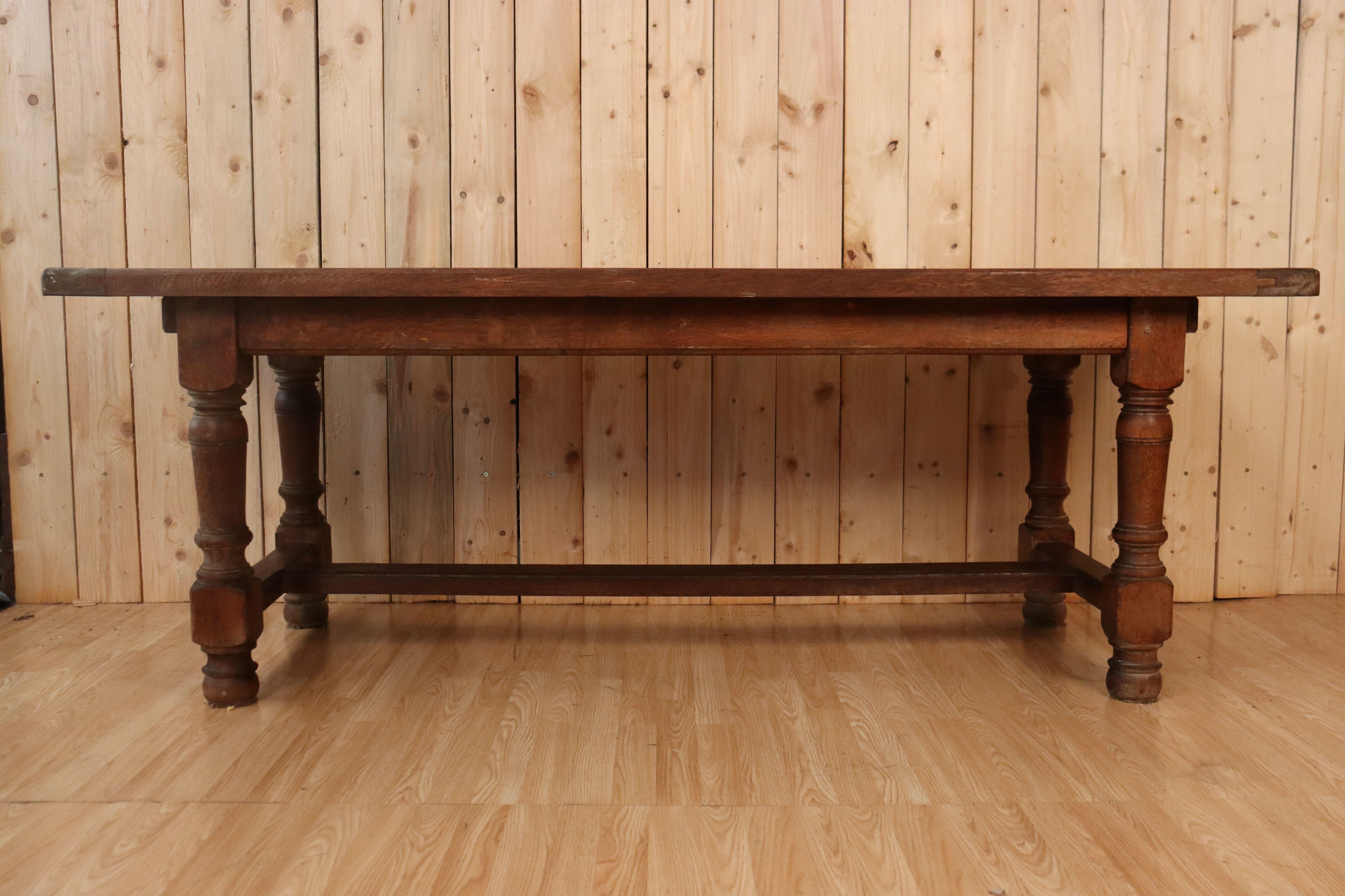 French Large Farm Table In Solid Light Oak For Sale