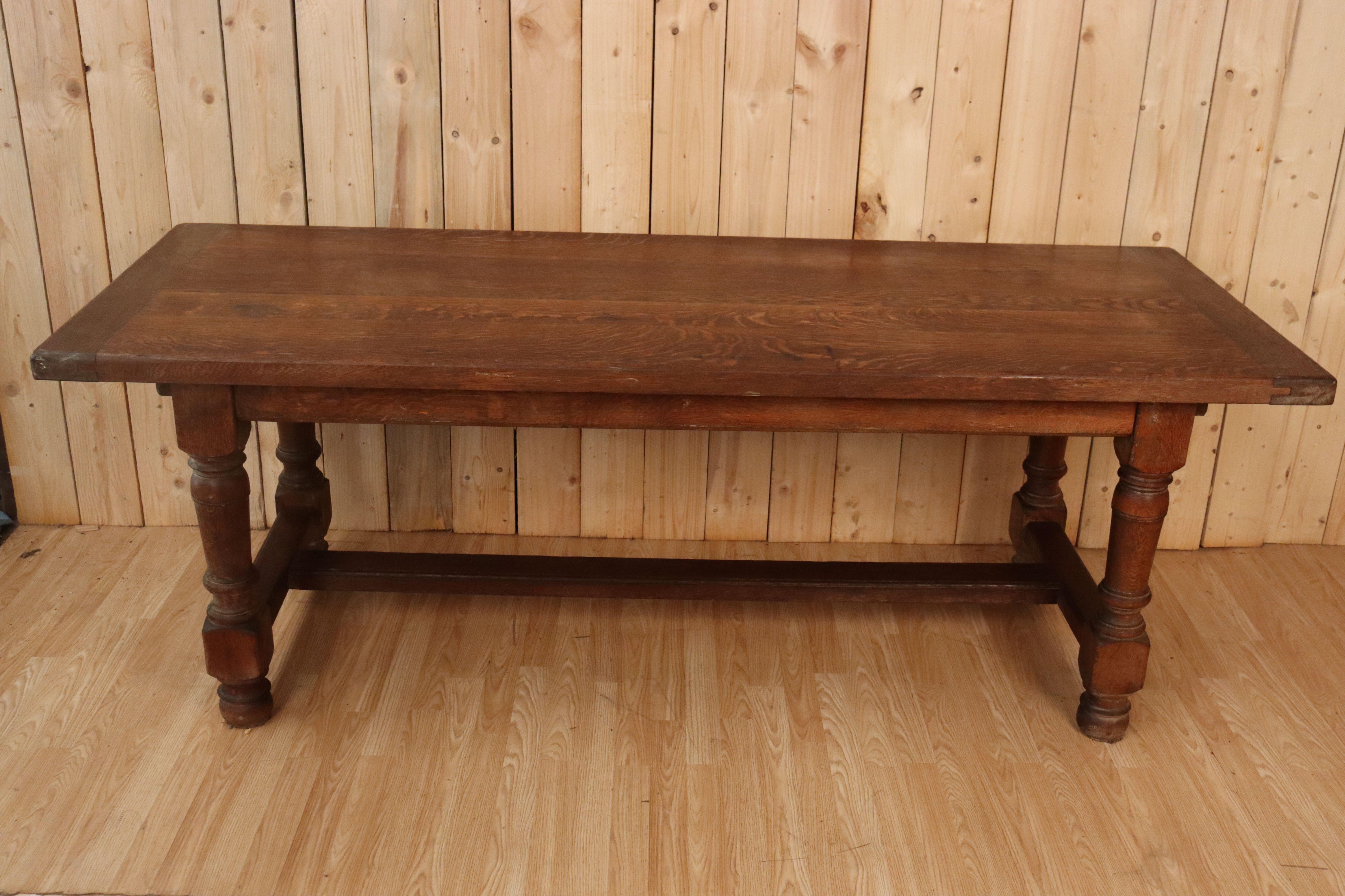 Large Farm Table In Solid Light Oak In Good Condition For Sale In Charmes, FR