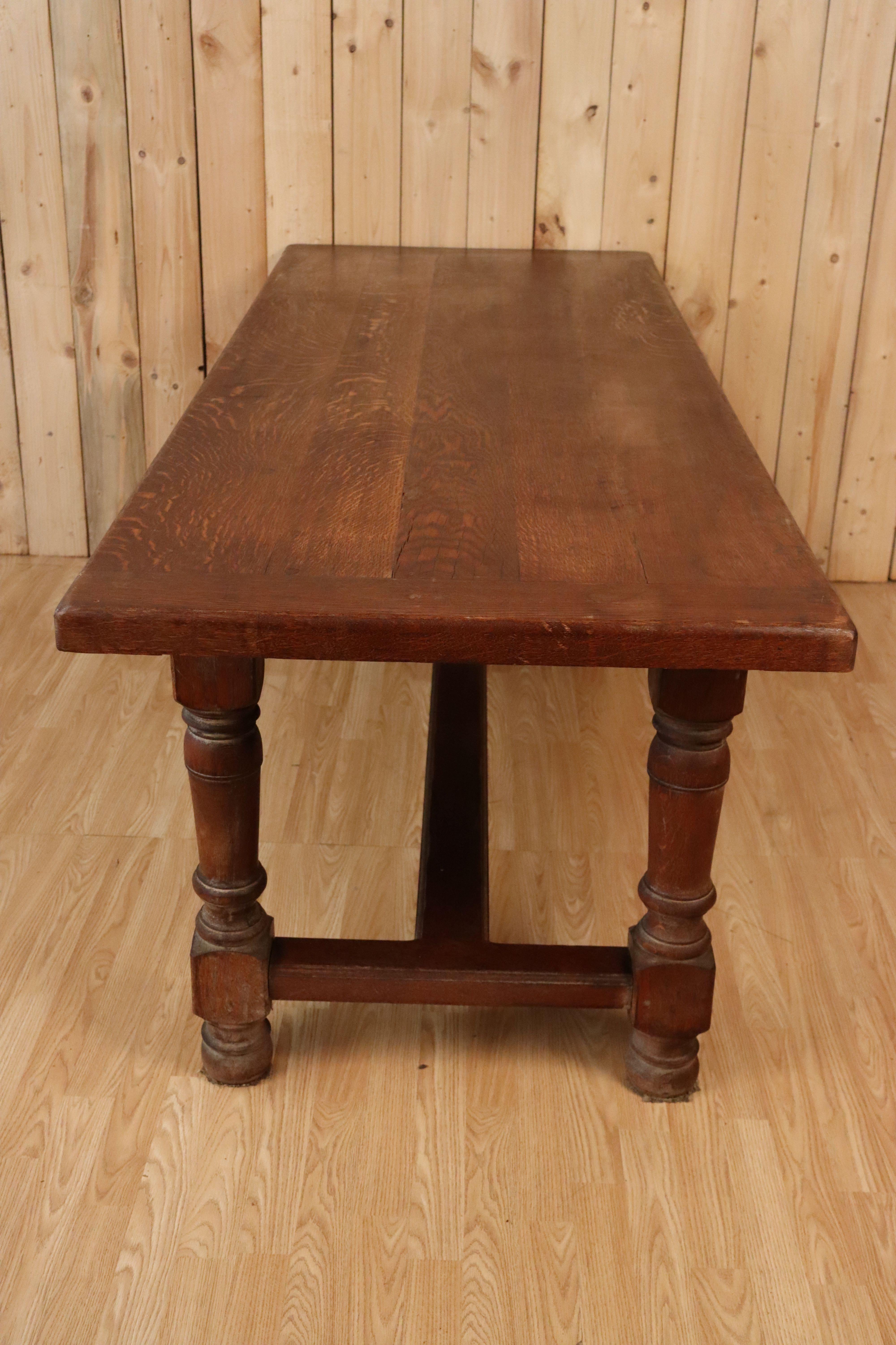 19th Century Large Farm Table In Solid Light Oak For Sale