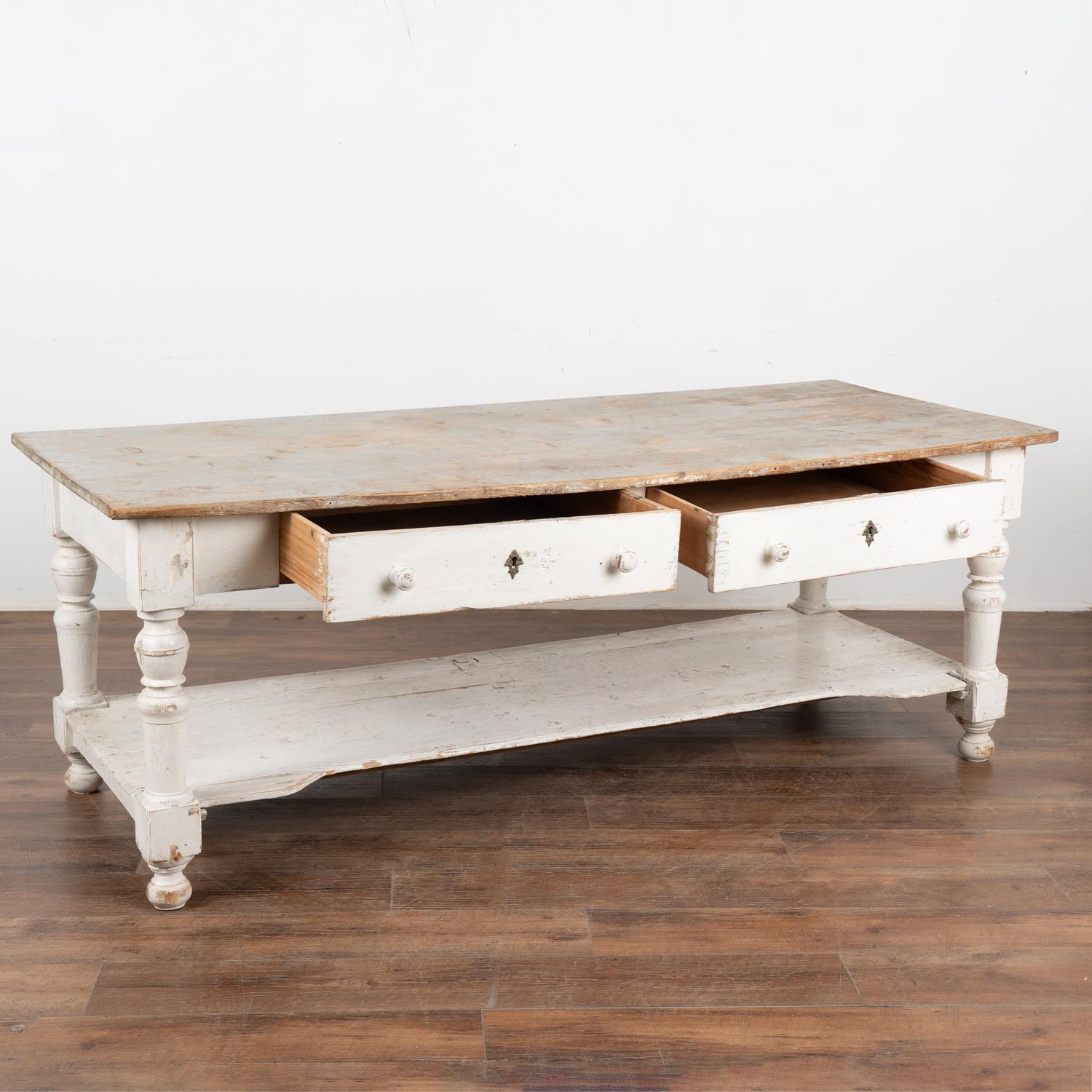 Country Large Farmhouse Console Kitchen Island With Shelf & Drawers Sweden circa 1860-80