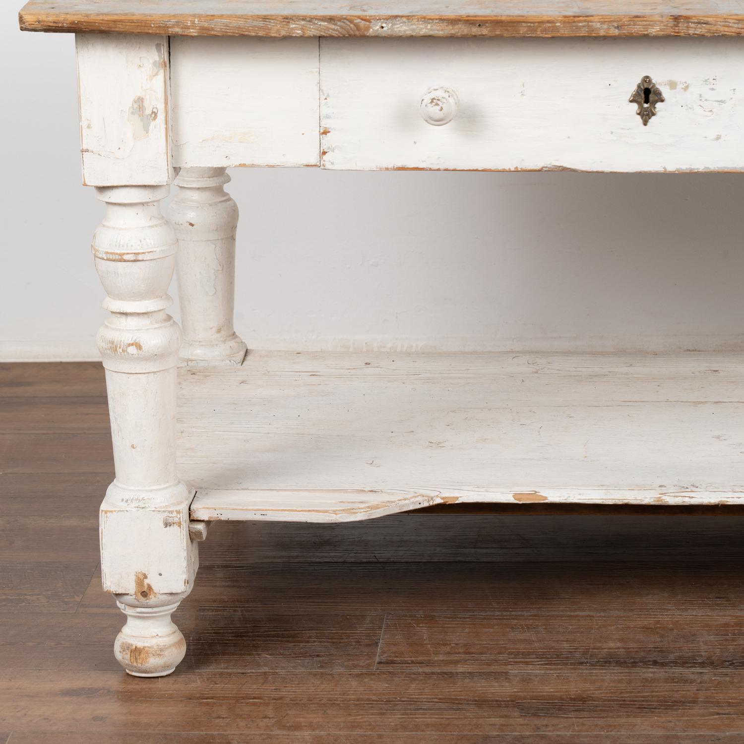 19th Century Large Farmhouse Console Kitchen Island With Shelf & Drawers Sweden circa 1860-80