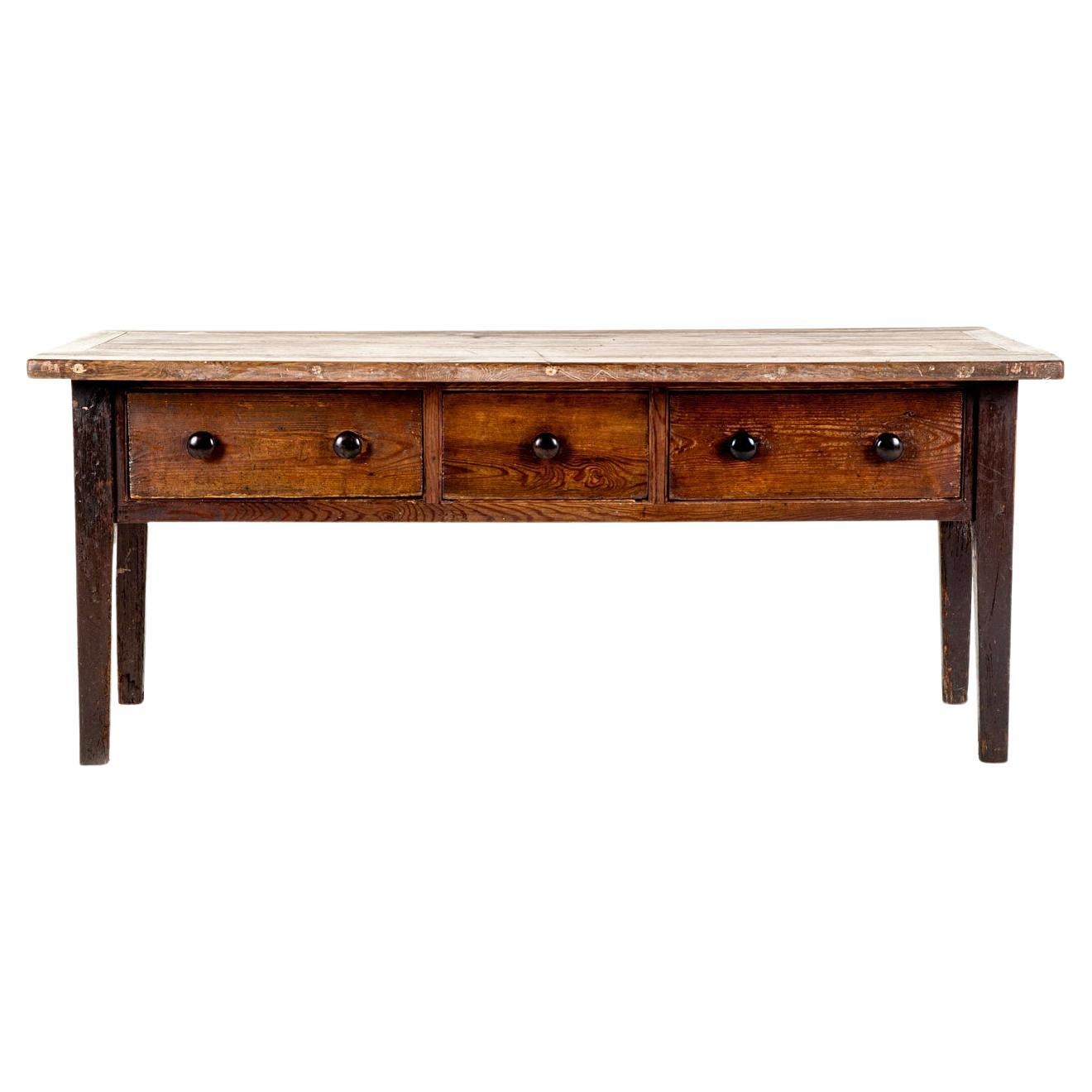 Large Farmhouse Preparation Table with Deep Drawers For Sale