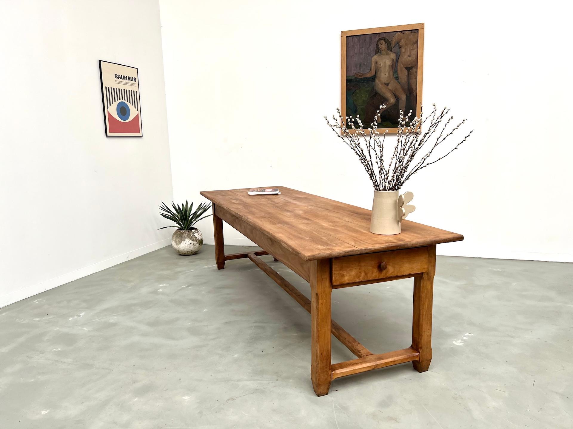 Large farmhouse table in solid beech – 1950s – 2 drawers For Sale 13