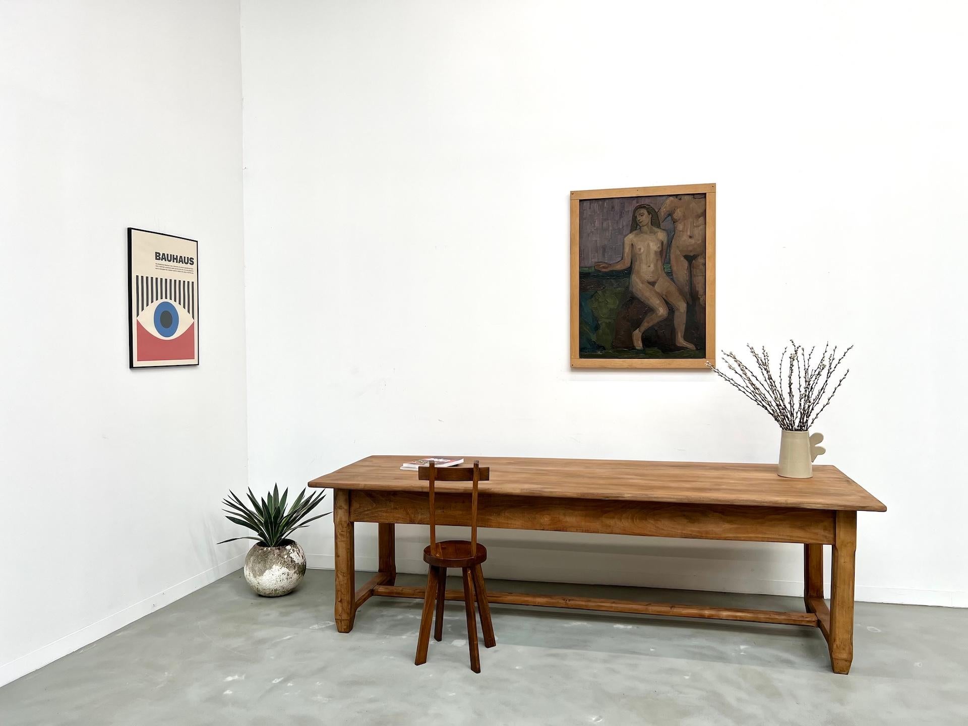 Mid-20th Century Large farmhouse table in solid beech – 1950s – 2 drawers For Sale