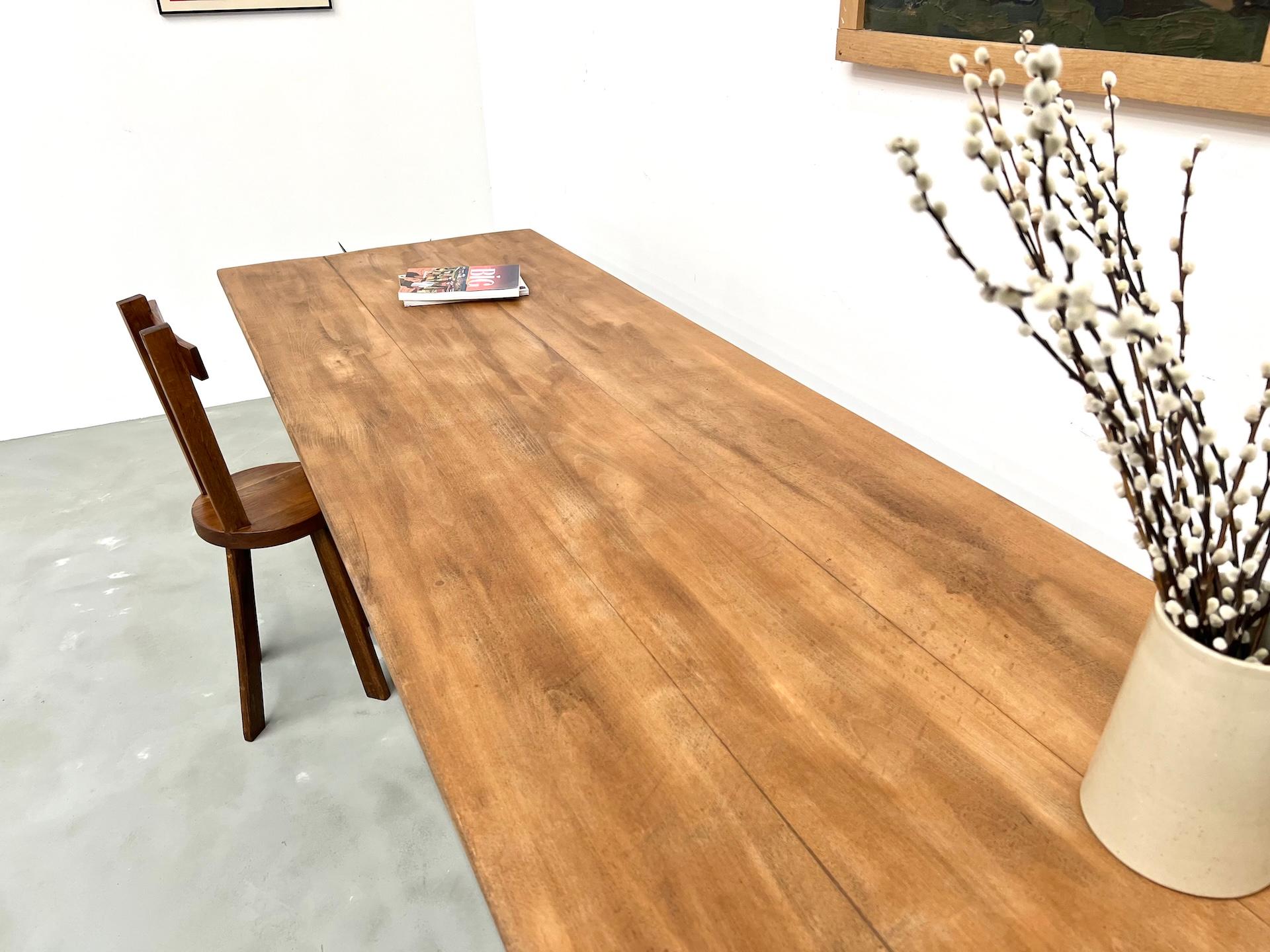 Large farmhouse table in solid beech – 1950s – 2 drawers For Sale 3
