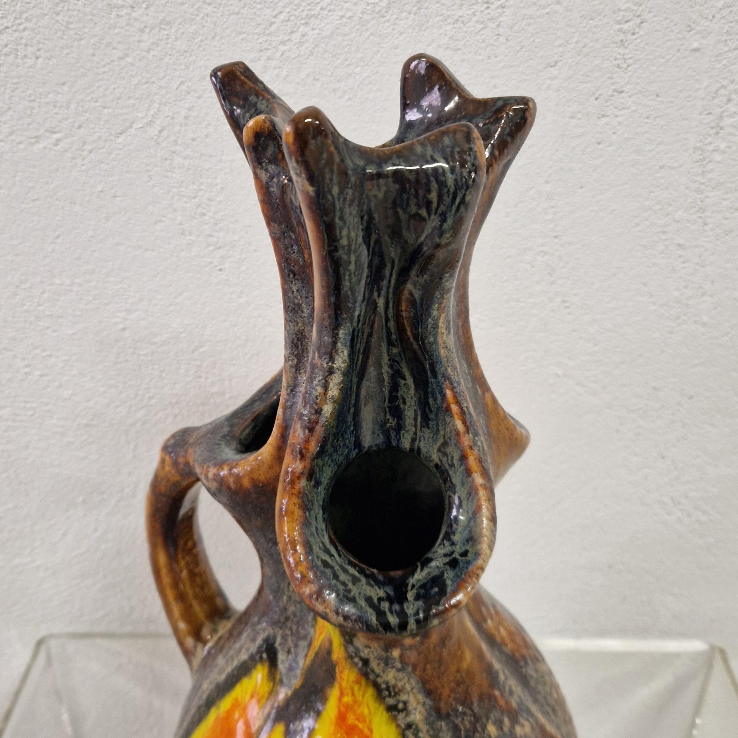 Mid-Century Modern Large Fat Lava ceramic vase with four openings. 1970 - 1975 For Sale