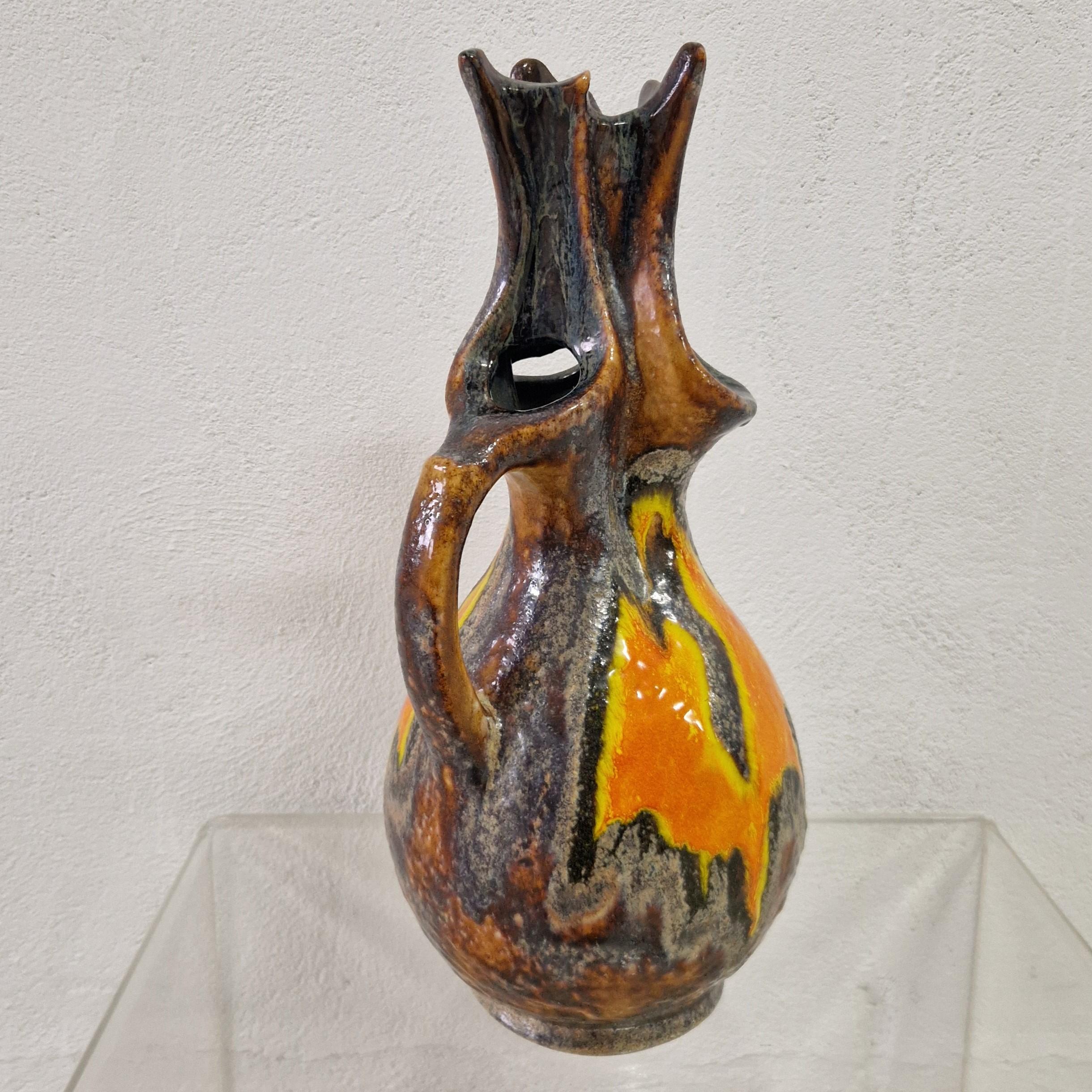 French Large Fat Lava ceramic vase with four openings. 1970 - 1975 For Sale