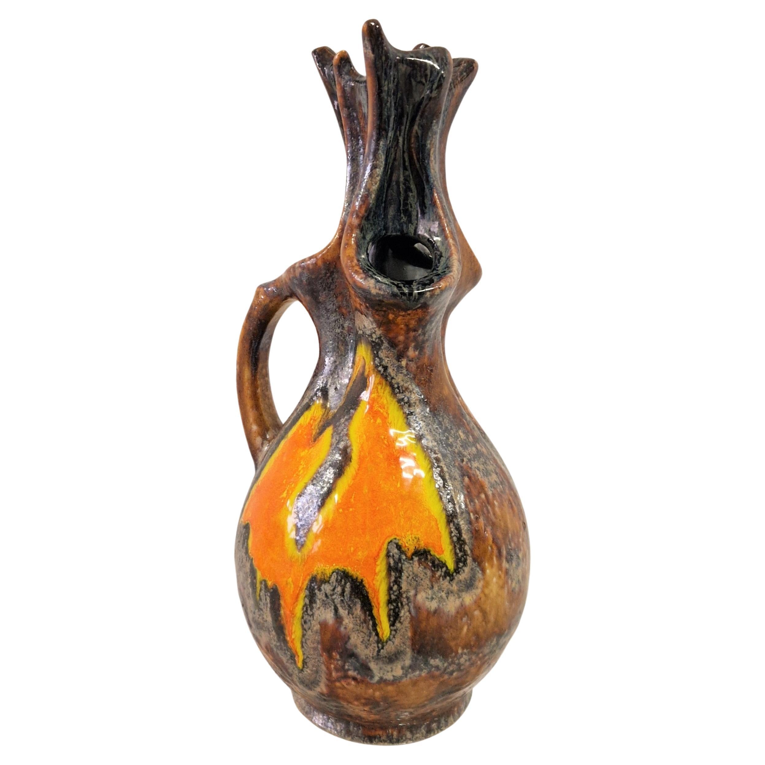 Large Fat Lava ceramic vase with four openings. 1970 - 1975 For Sale