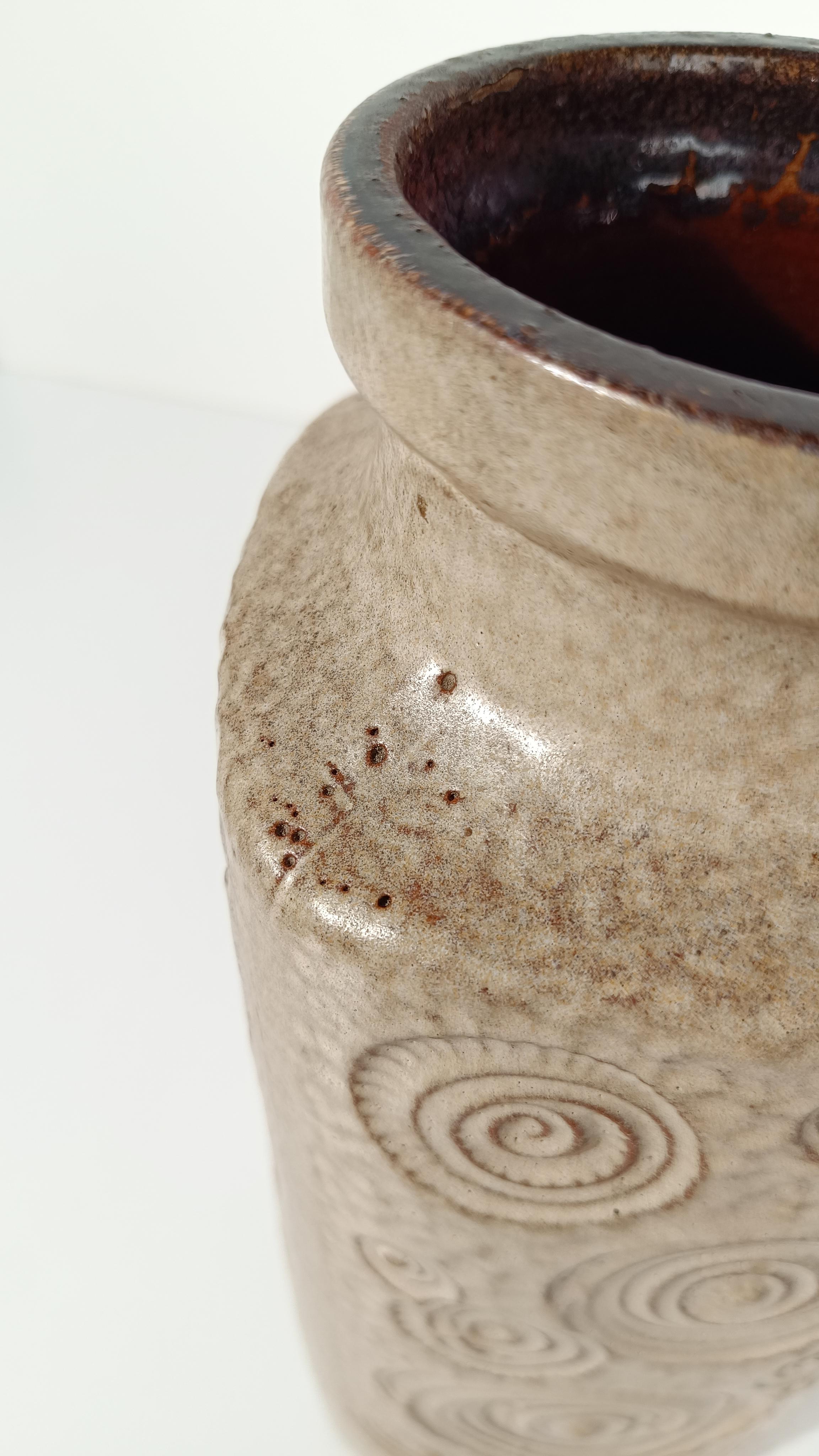 Große flache Fat Lava-Keramikvase in erdfarbenem Ton von Scheurich, 70er Jahre, Westdeutschland im Angebot 4