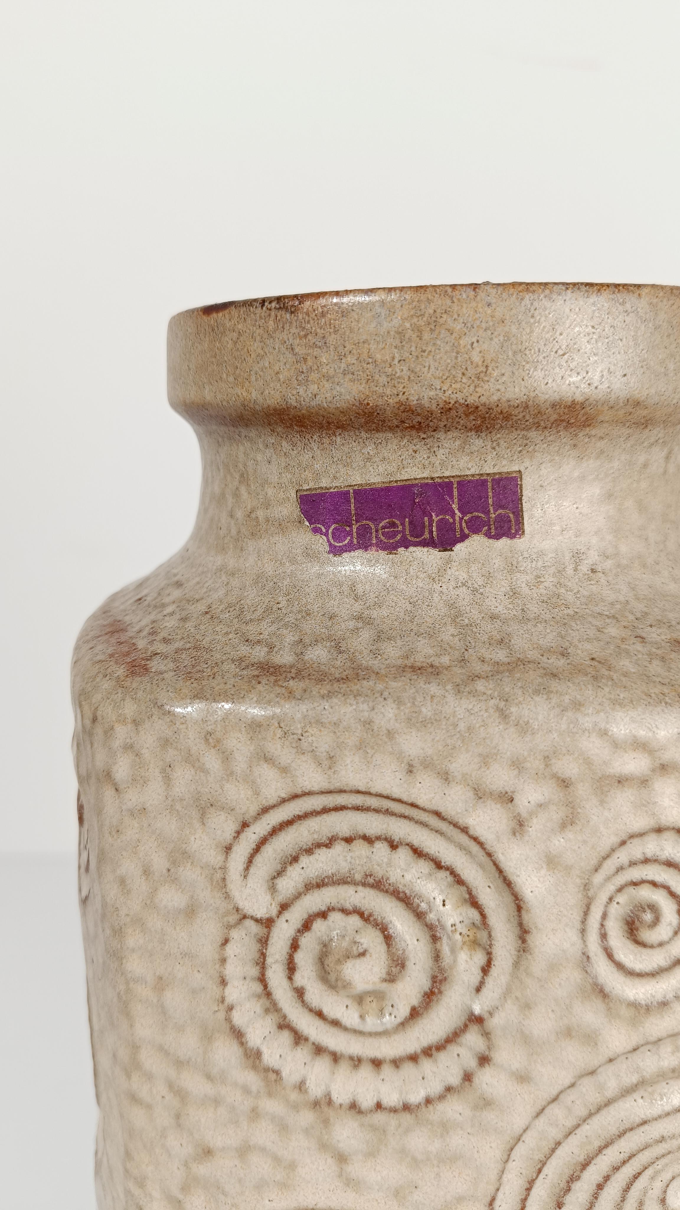 Große flache Fat Lava-Keramikvase in erdfarbenem Ton von Scheurich, 70er Jahre, Westdeutschland im Angebot 6