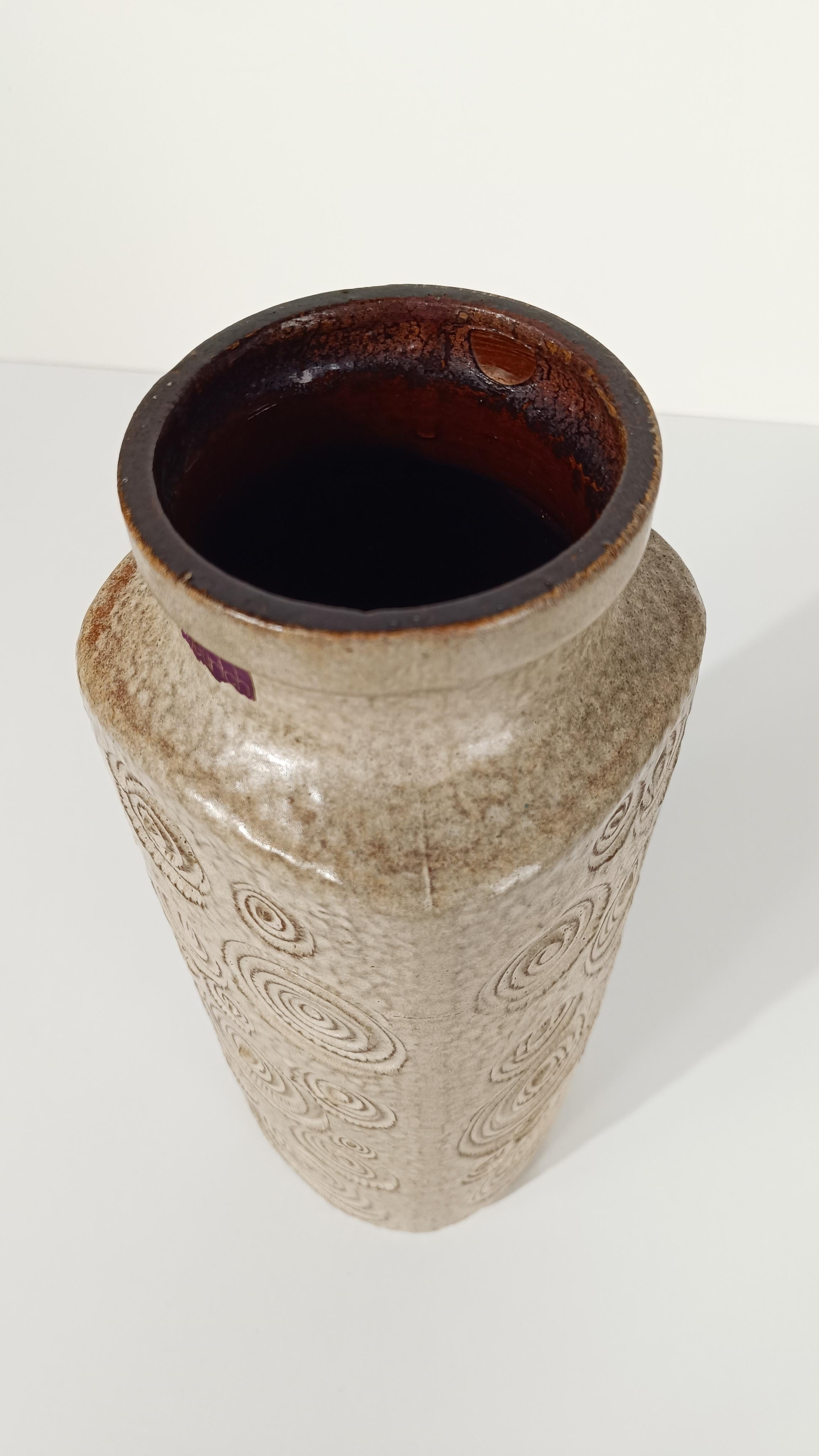 Große flache Fat Lava-Keramikvase in erdfarbenem Ton von Scheurich, 70er Jahre, Westdeutschland im Angebot 1