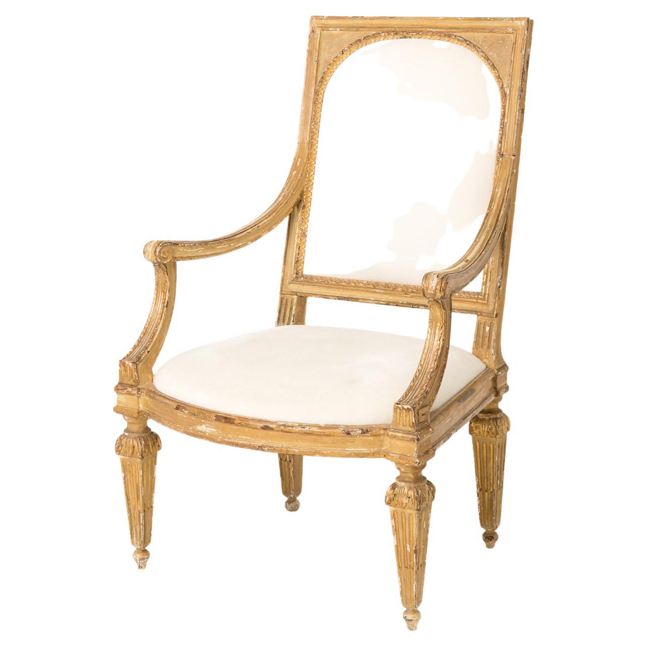 Large Fauteuil Louis XVI in Carved and Gilded Wood, 18th Century