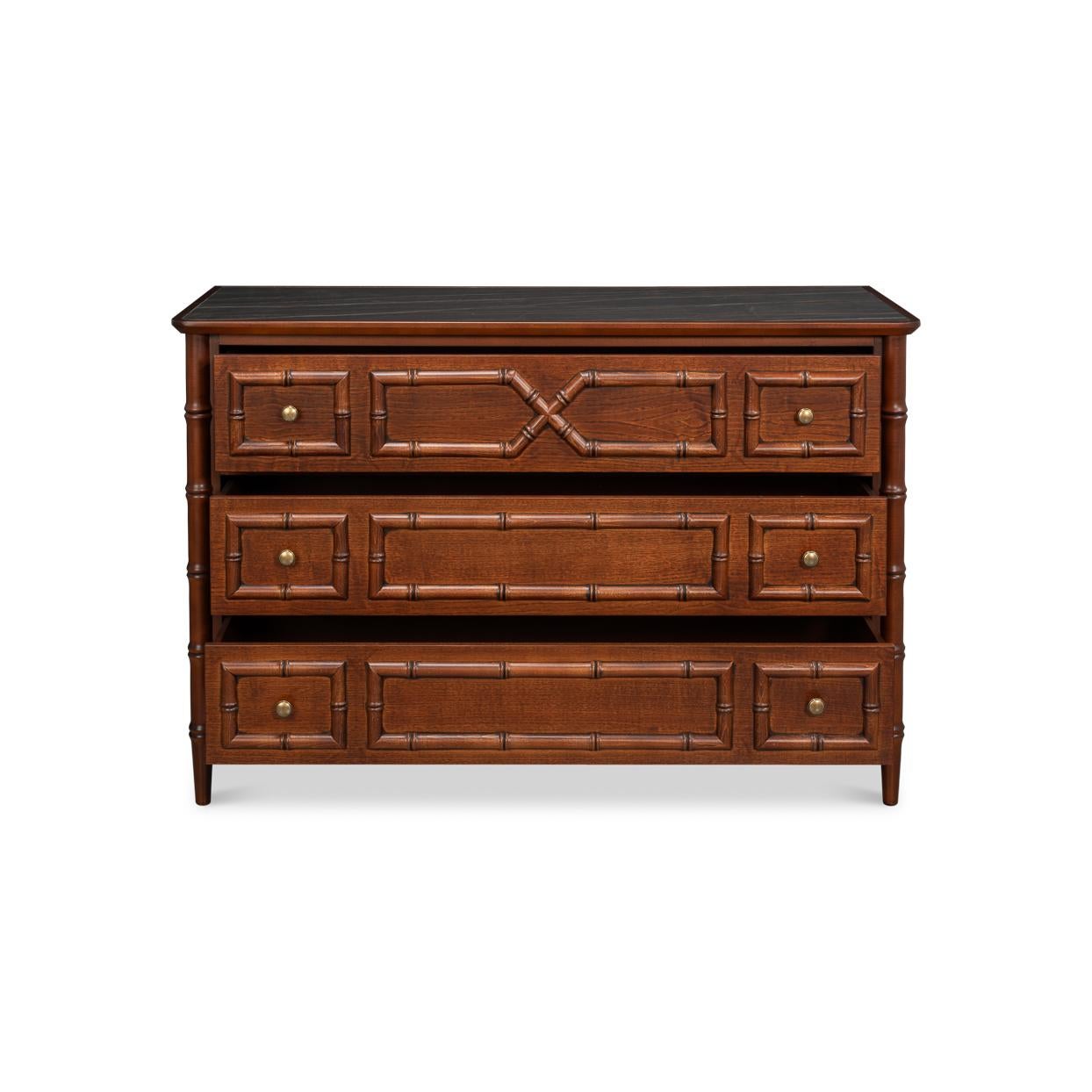 Mid-Century Modern Large Faux Bamboo 3-Drawer Chest For Sale