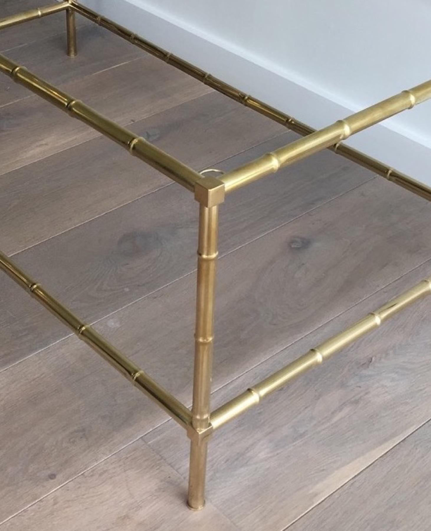 Mid-Century Modern Large Faux-Bamboo Brass Coffee Table in the Style of Jacques Adnet, Circa 1970