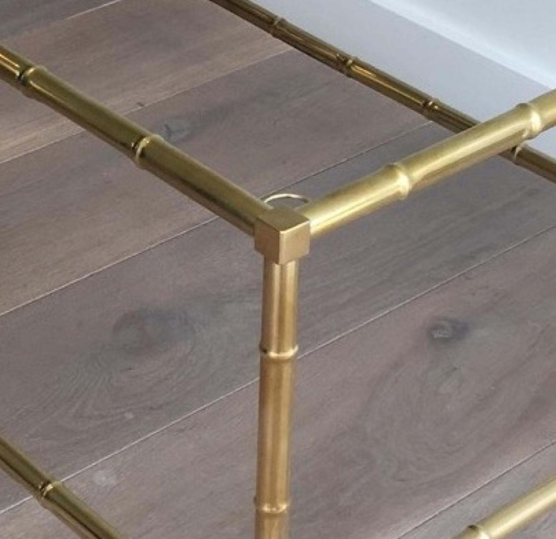 French Large Faux-Bamboo Brass Coffee Table in the Style of Jacques Adnet, Circa 1970