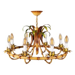 Large faux bamboo chandelier, made in Italy, 1960s