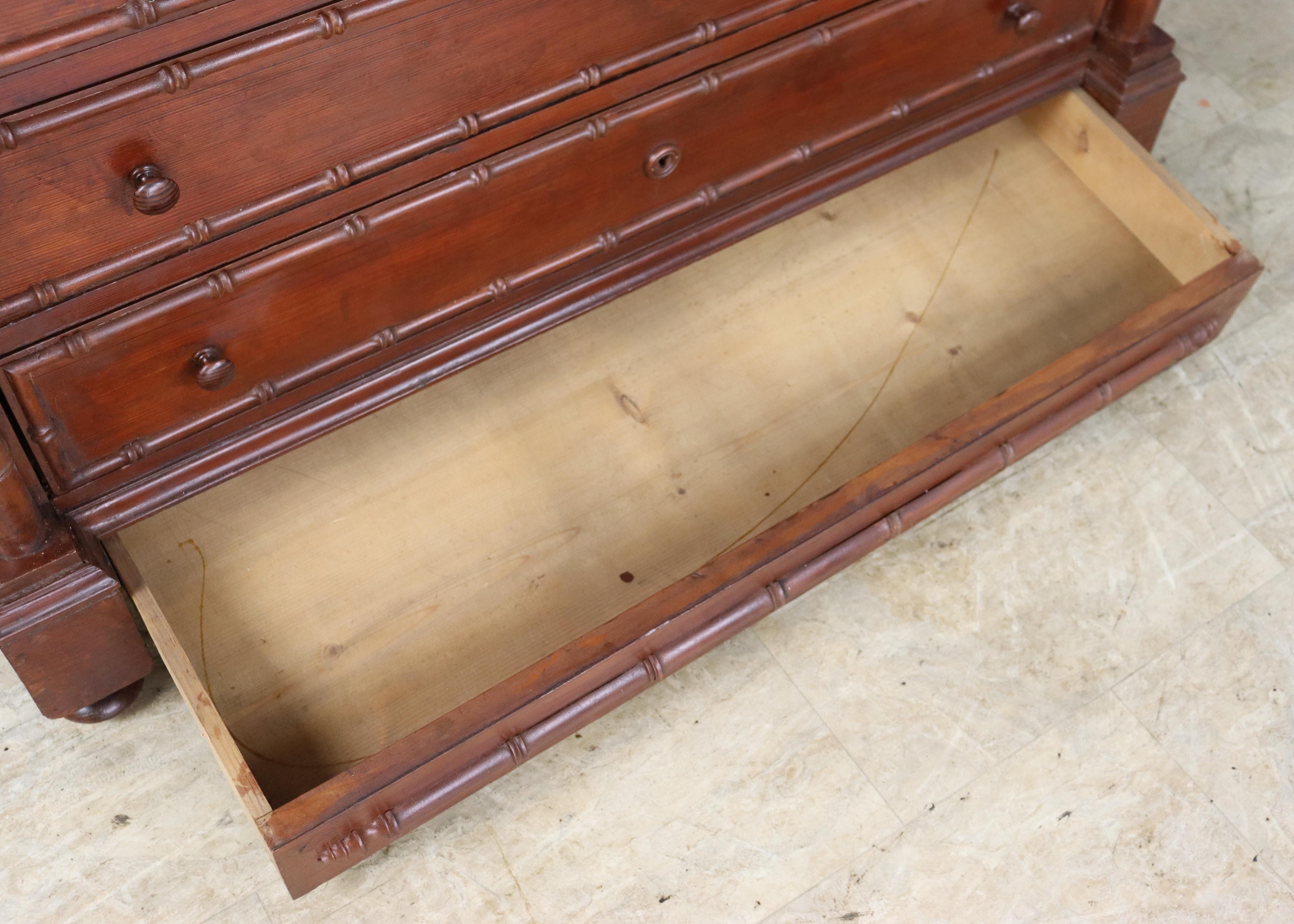 Large Faux Bamboo Chest of Drawers with White Marble Top For Sale 4