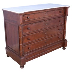 Antique Large Faux Bamboo Chest of Drawers with White Marble Top