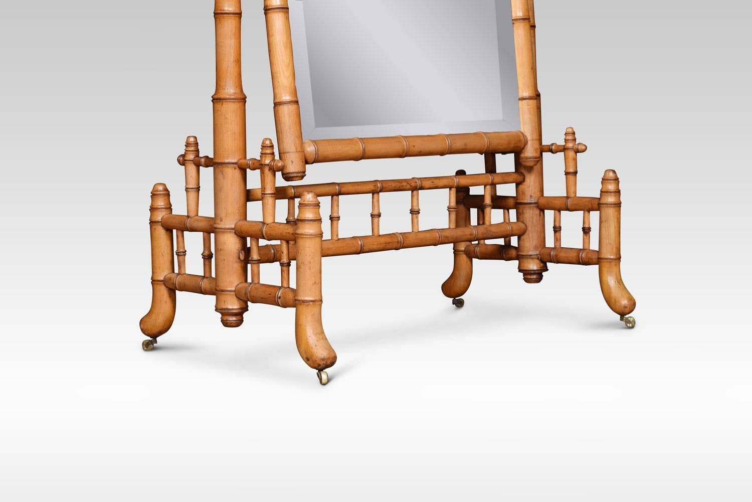 19th Century Large Faux Bamboo Cheval Mirror