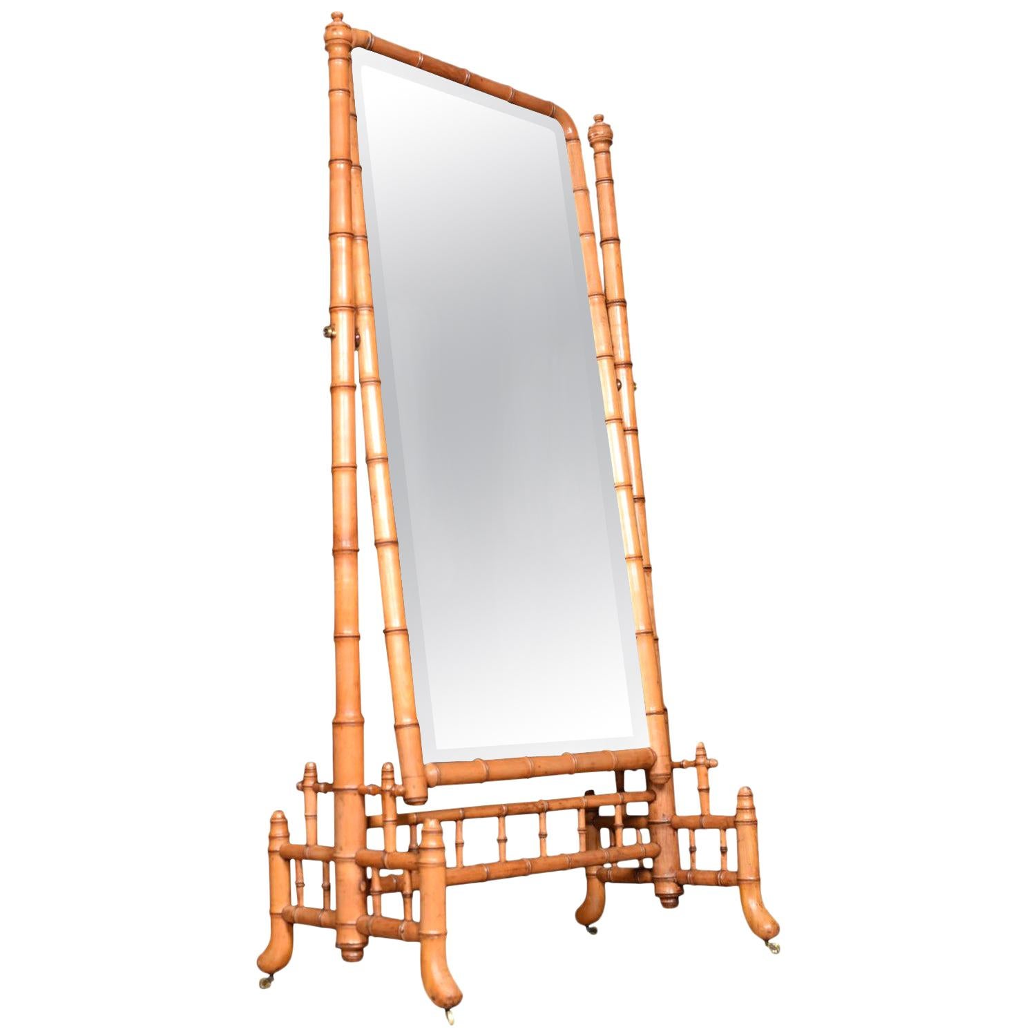 Large Faux Bamboo Cheval Mirror