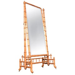 Antique Large Faux Bamboo Cheval Mirror