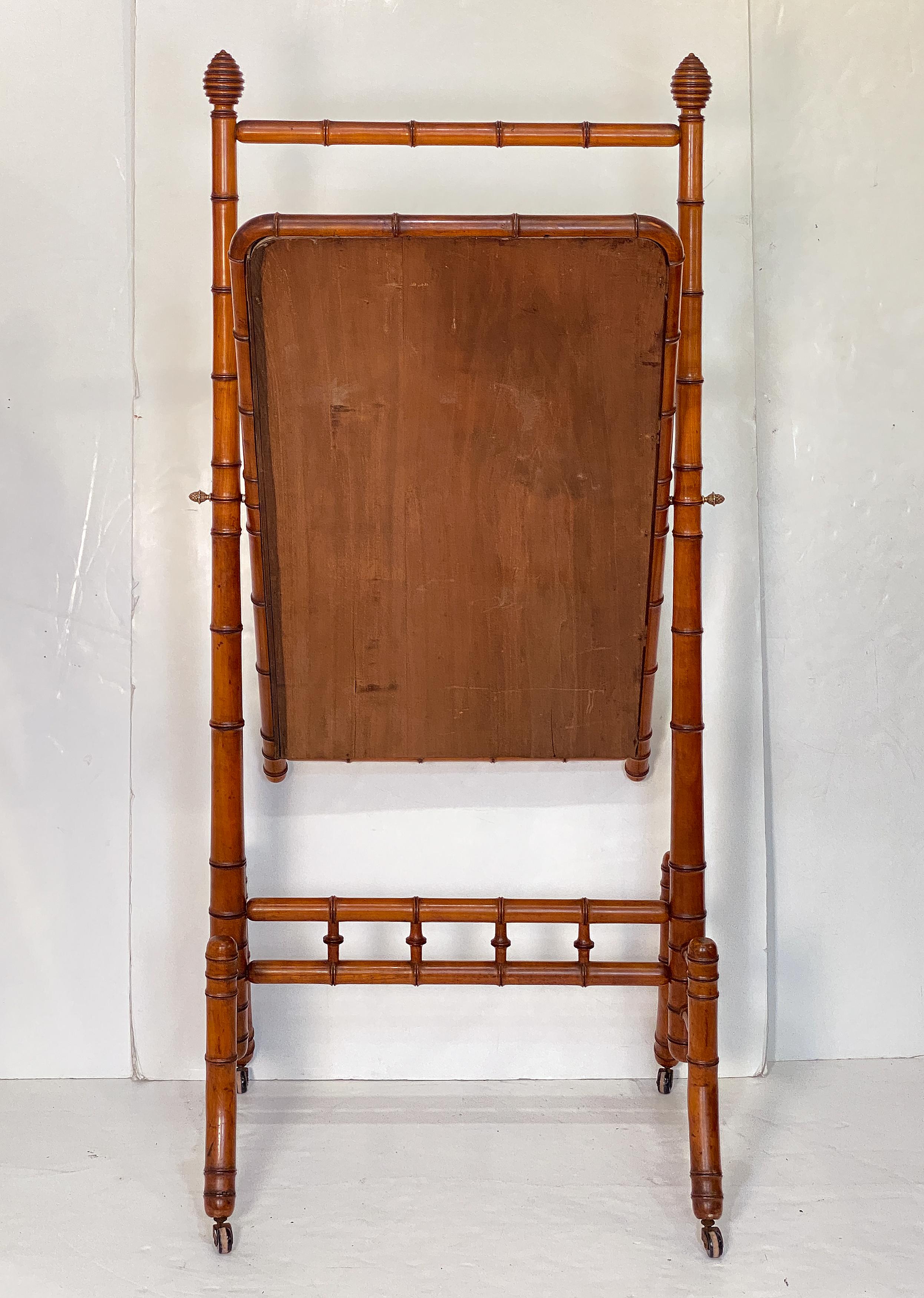 Large Faux Bamboo Cheval or Dressing Mirror from France For Sale 6