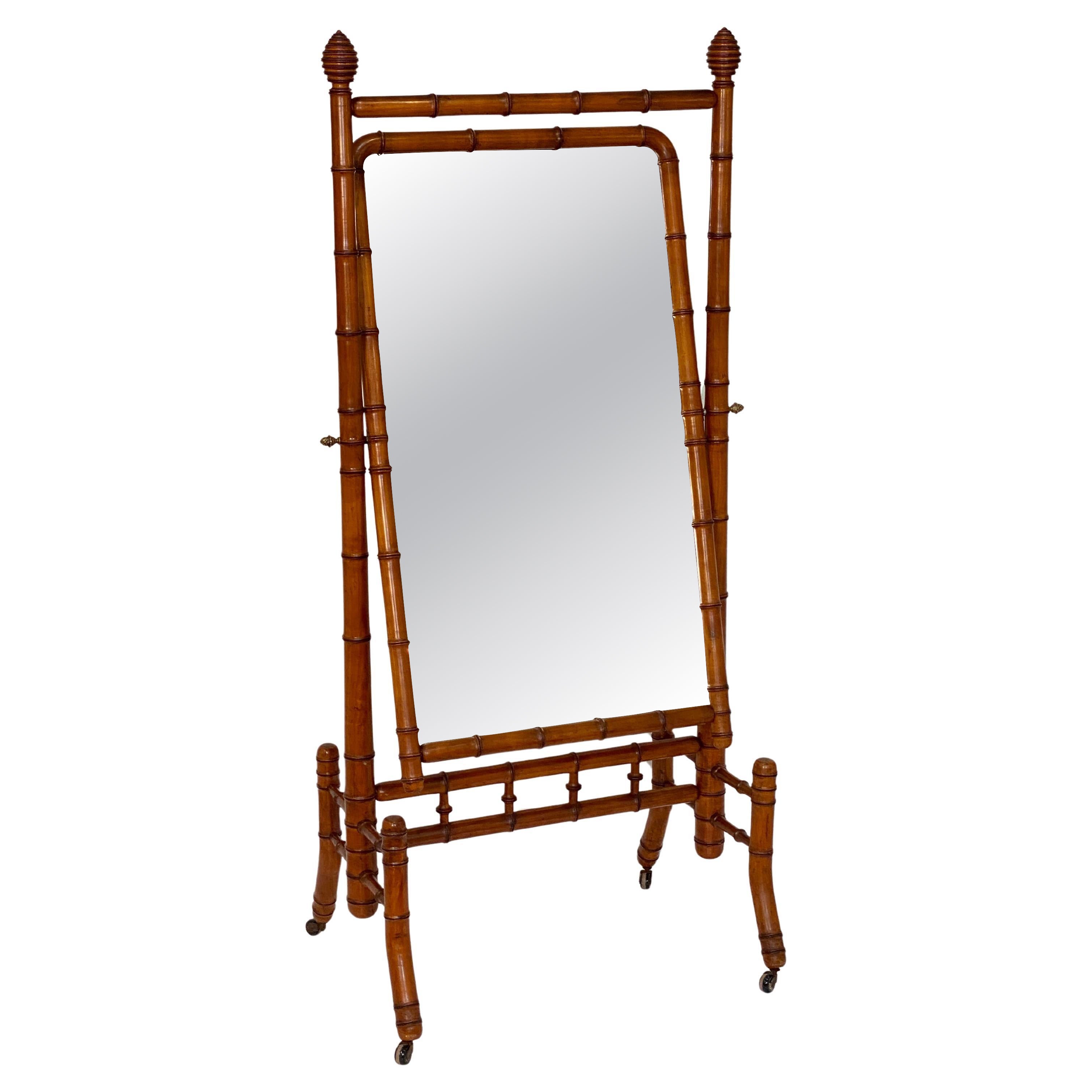 Large Faux Bamboo Cheval or Dressing Mirror from France For Sale