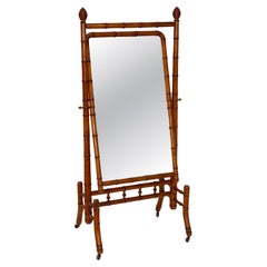 Large Faux Bamboo Cheval or Dressing Mirror from France