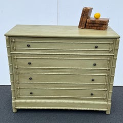 Large Faux Bamboo Green Painted Four Drawer Chest of Drawers