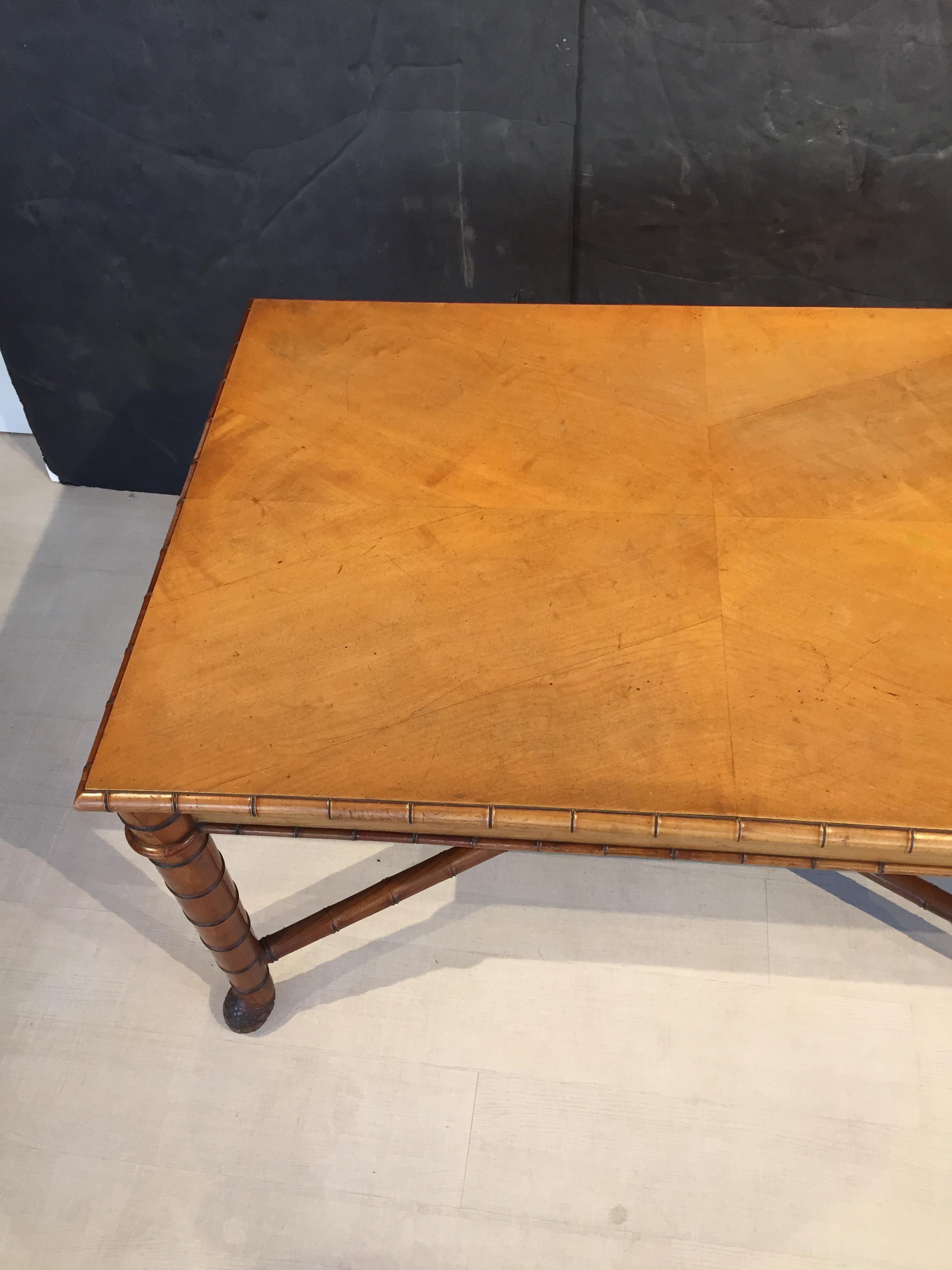 Large Faux Bamboo Library Table from Italy For Sale 3