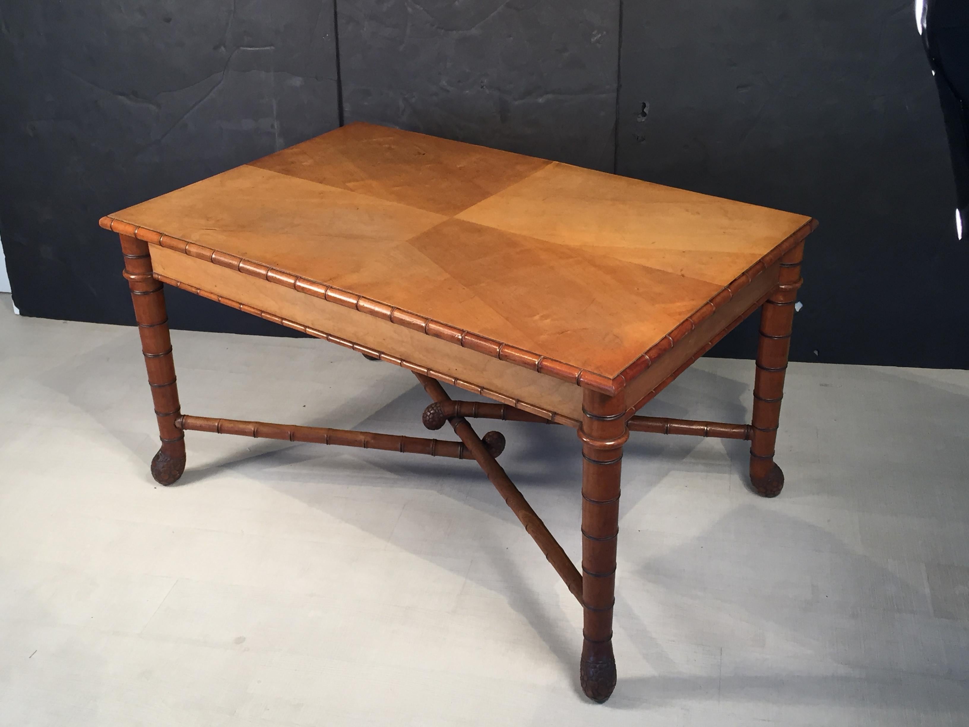 Italian Large Faux Bamboo Library Table from Italy For Sale