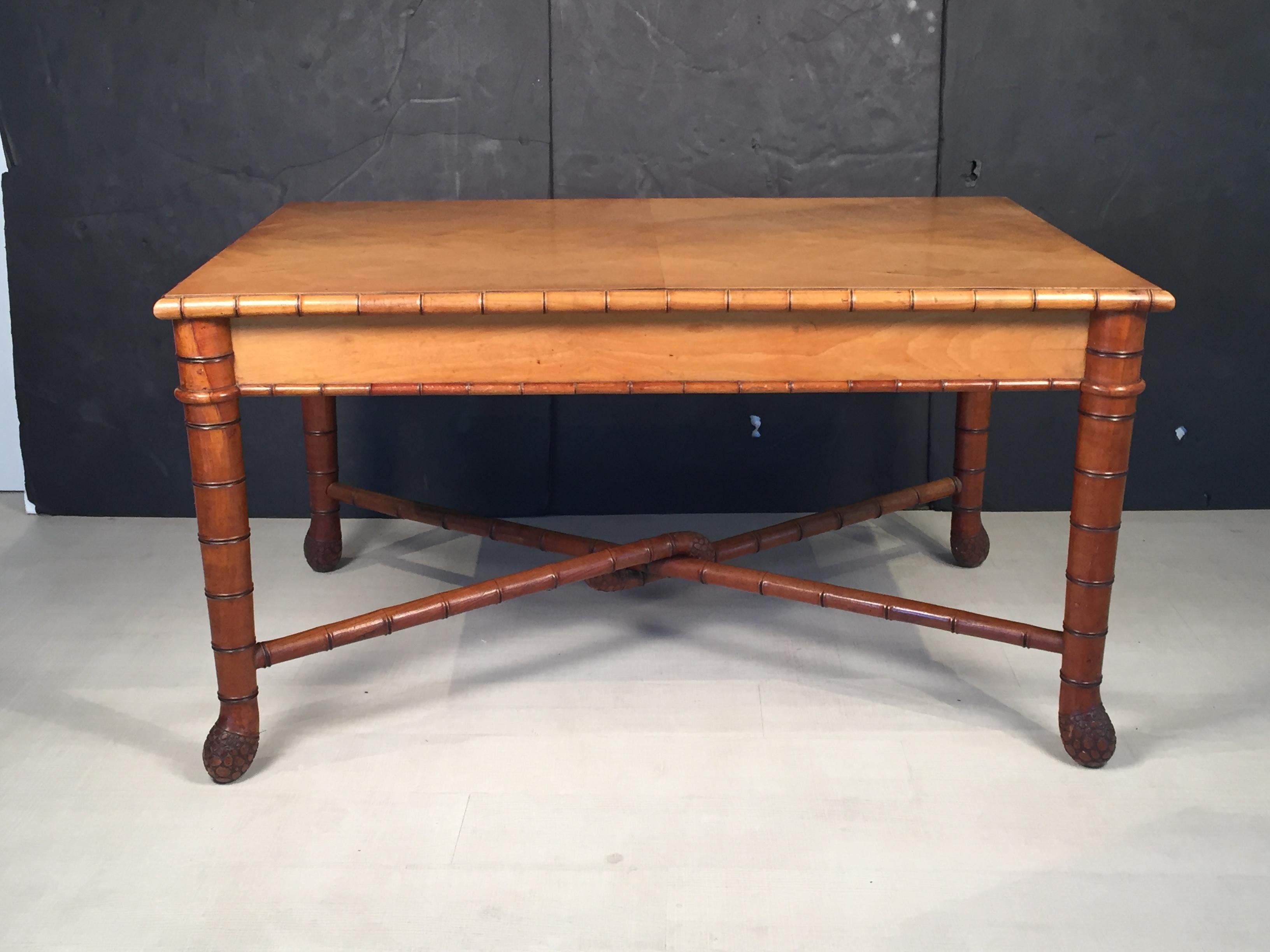 Turned Large Faux Bamboo Library Table from Italy For Sale