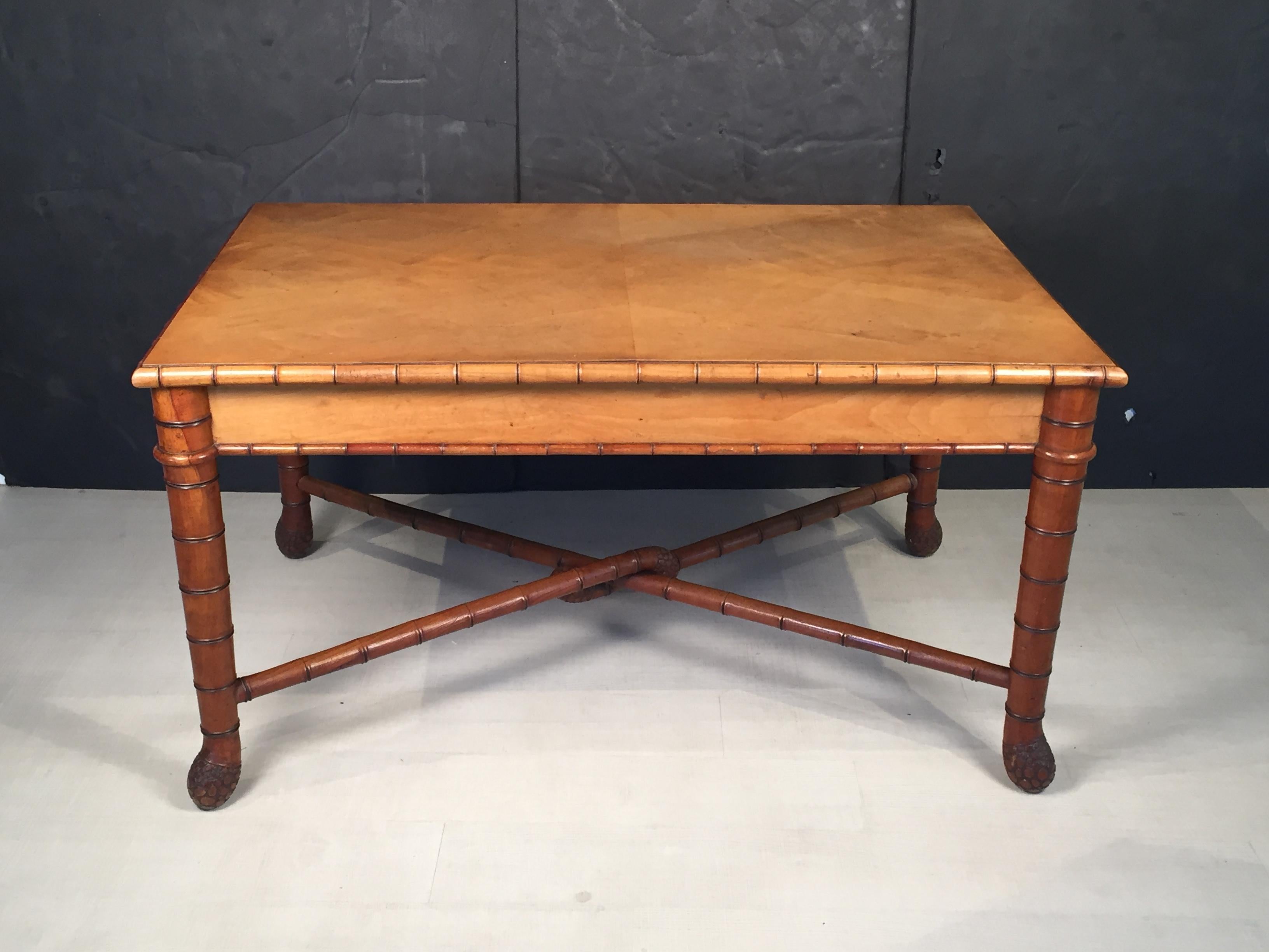 Large Faux Bamboo Library Table from Italy In Good Condition For Sale In Austin, TX